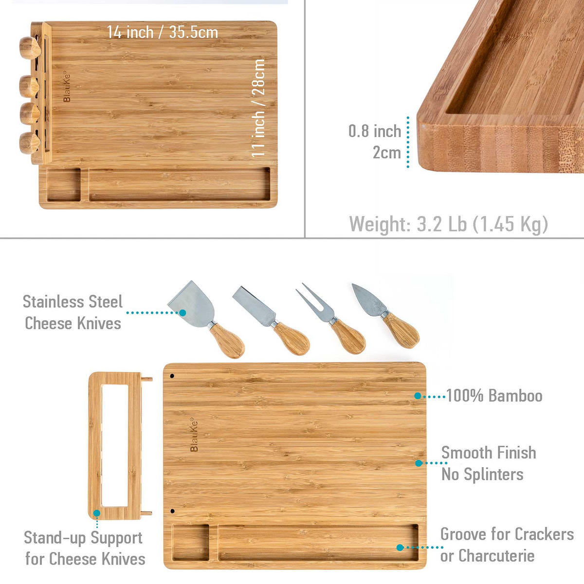 KÄSEBRETT mit Käsemesser Set (35x28cm) - Beige, Holz (28/35.5cm) - BlauKe