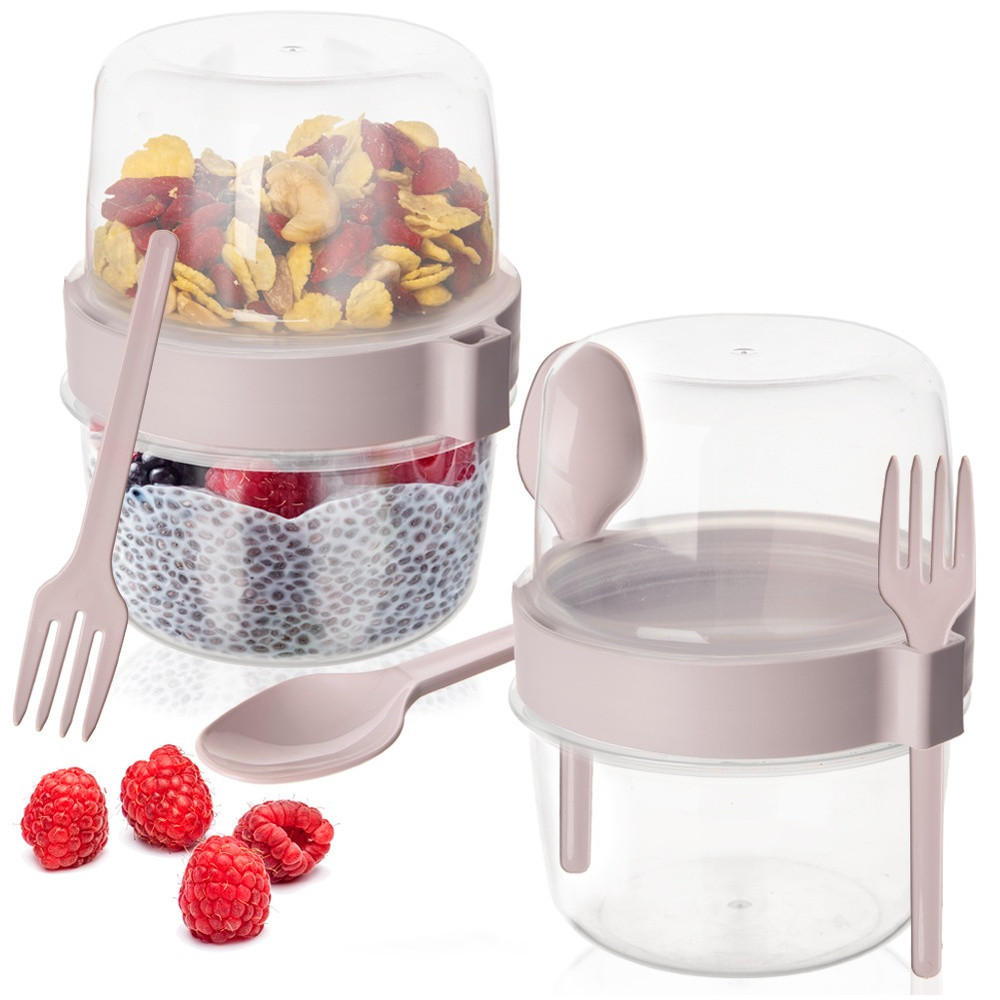 JOGHURTBECHER mit Löffel für die Lunchbox 370 ml 2 Stück. - Creme, Kunststoff (10.5/13.5/12.5cm) - Orion 