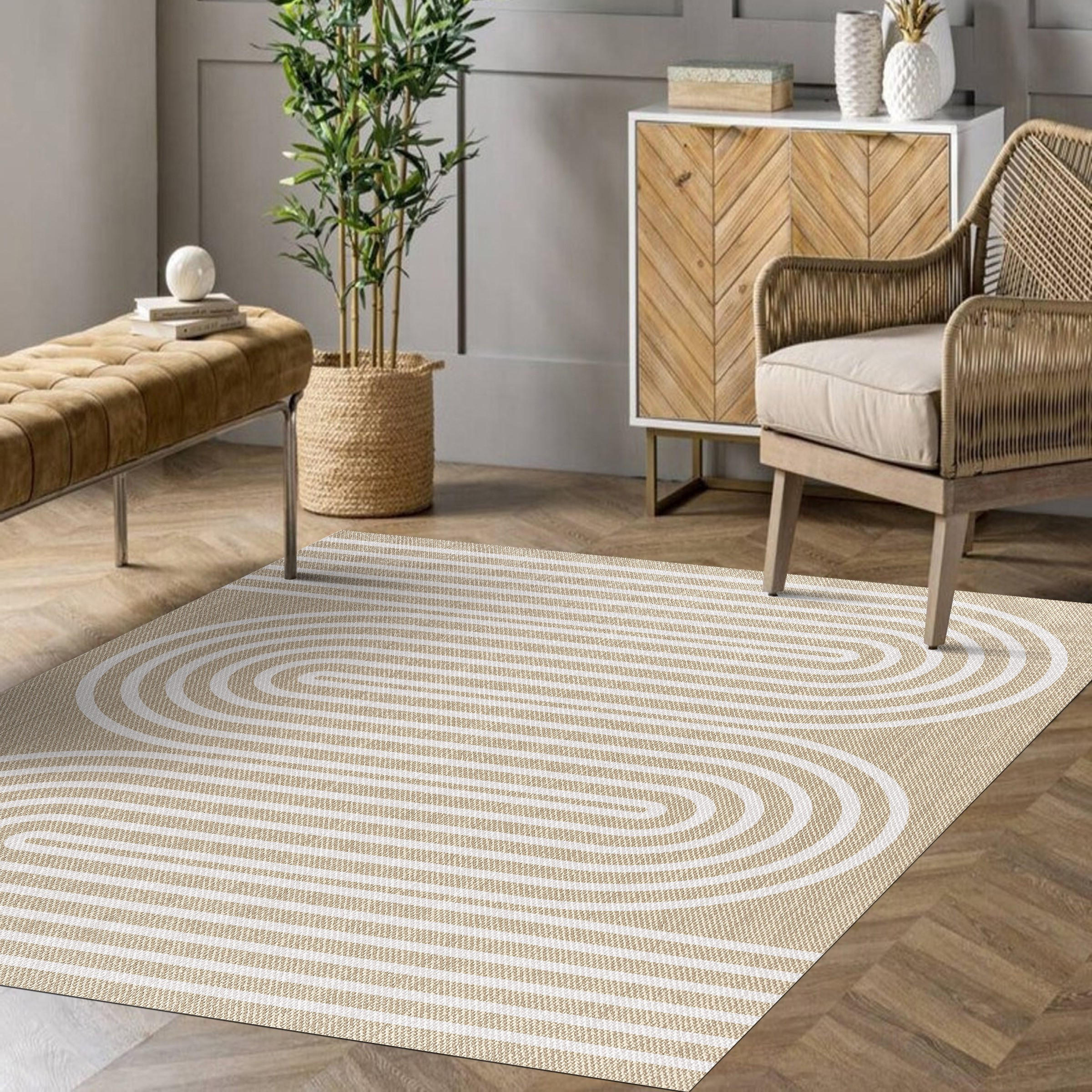 TEPPICH Premium en Vinyle Weiße Wellen 140x200 cm - Buche Kolonial, Kunststoff (140/200cm) - STORESDECO