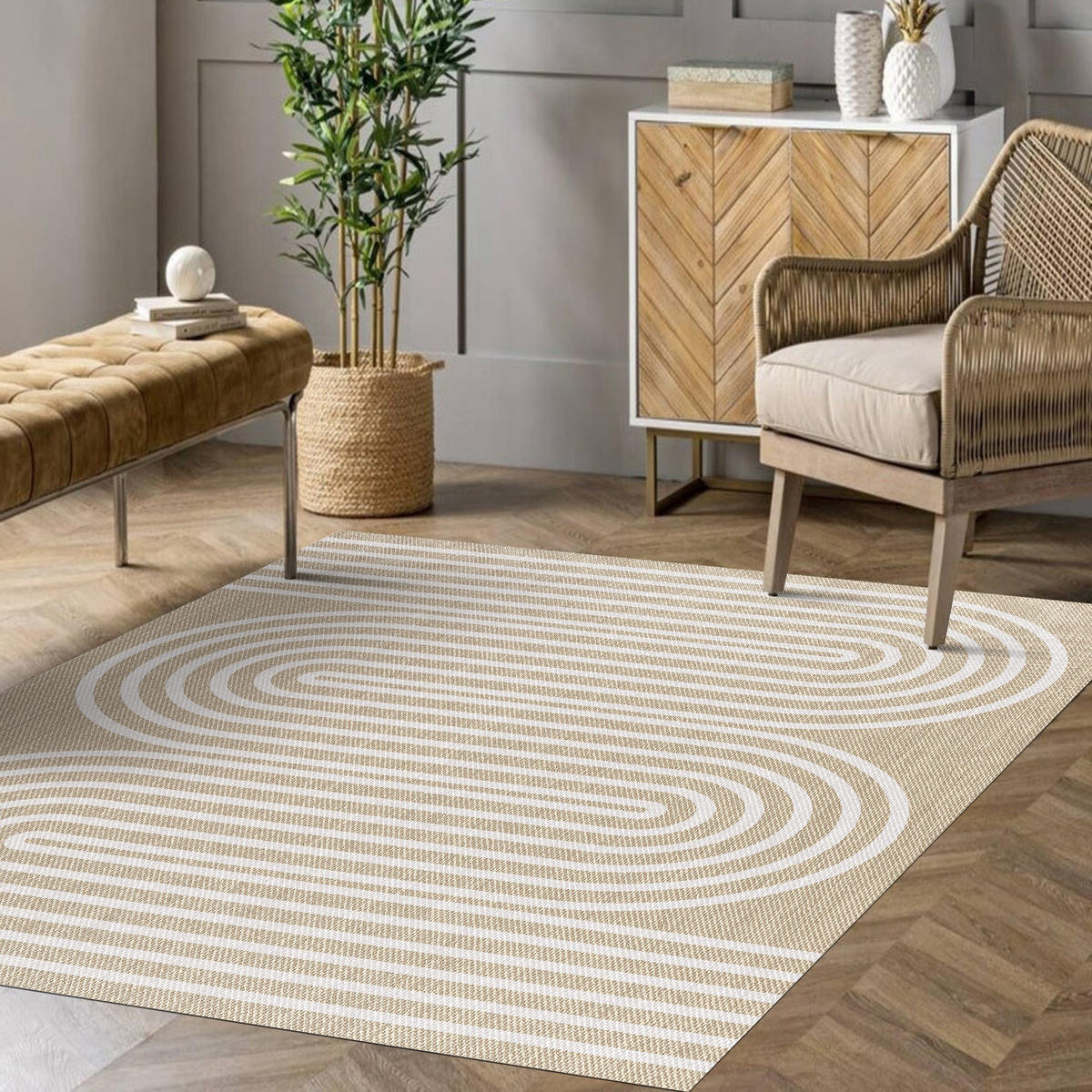 TEPPICH Premium en Vinyle Weiße Wellen 60x90 cm - Buchefarben, Kunststoff (60/90cm) - STORESDECO