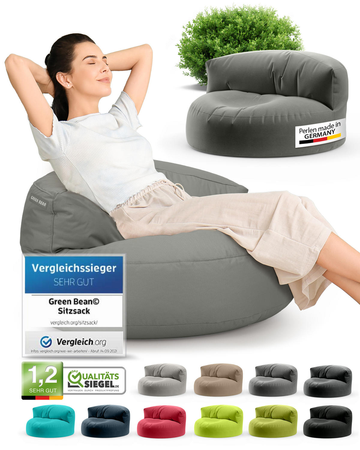 INDOOR OUTDOOR SITZSACK Lounge Sofa - Grau, Textil (90/50/50cm) - Green Bean