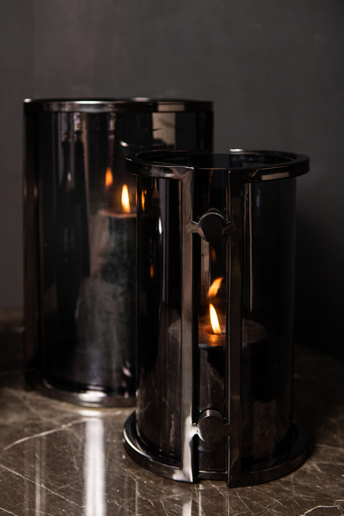 WINDLICHT Jarie Schwarz 18/18/28cm - Schwarz, Glas (18/28/18cm) - PTMD Collection