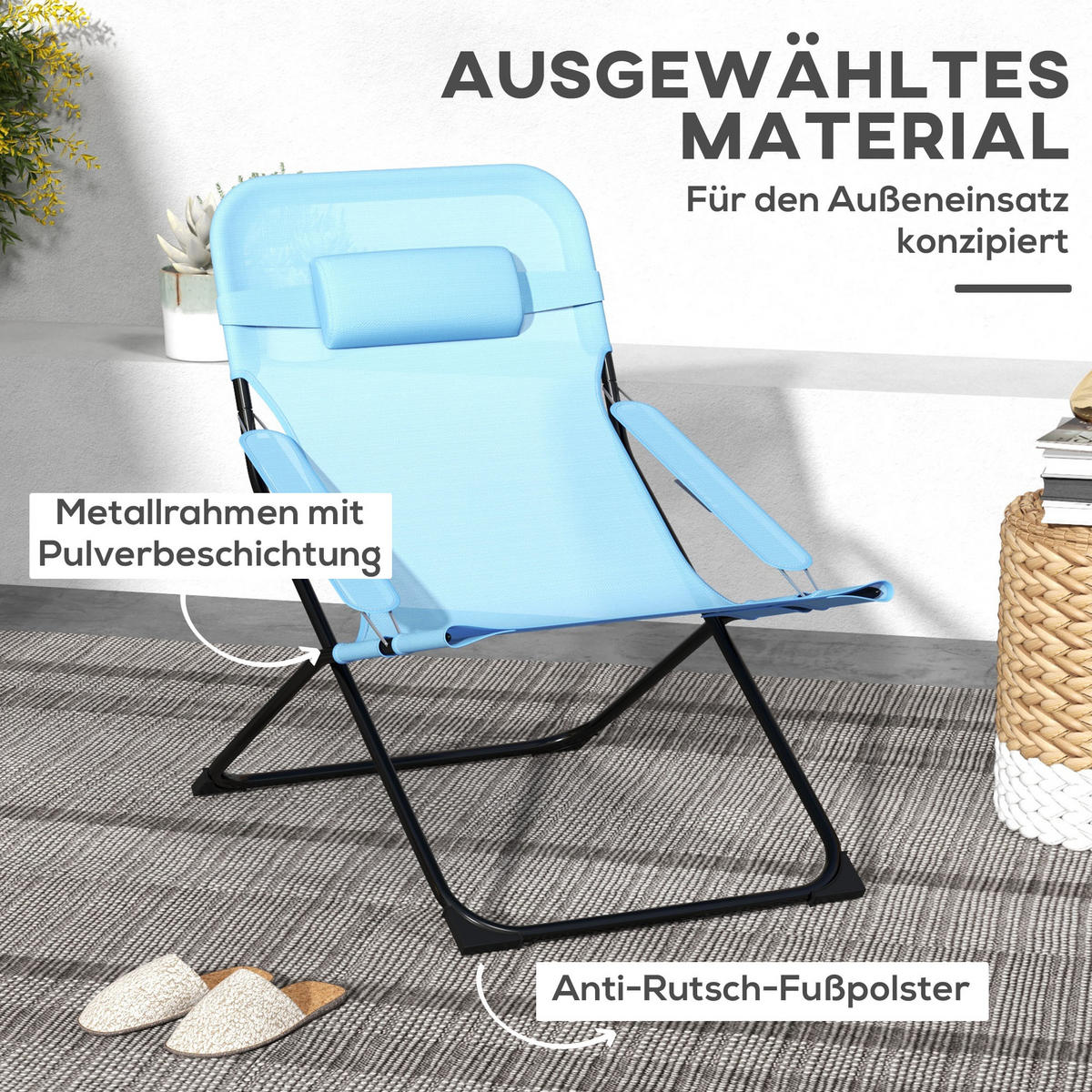 KLAPPSTUHL, Metall, Netzstoff, Blau - Blau, Metall (91/96/69cm) - Outsunny