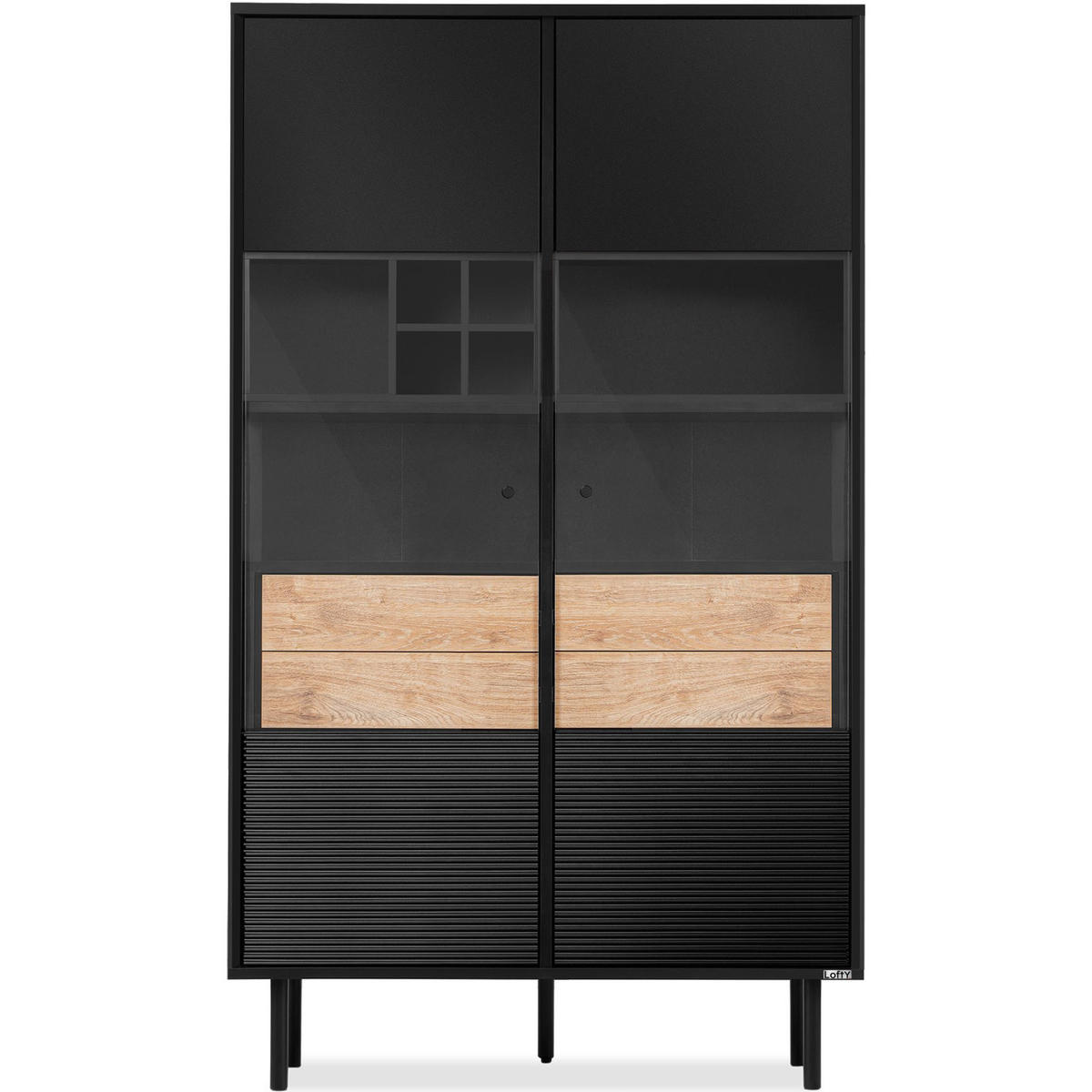 VITRINENSCHRÄNK LOFTY Weineinlage, schwarz / Eiche natur - Eichefarben/Schwarz, Holzwerkstoff (102/174/41cm) - KONSIMO®