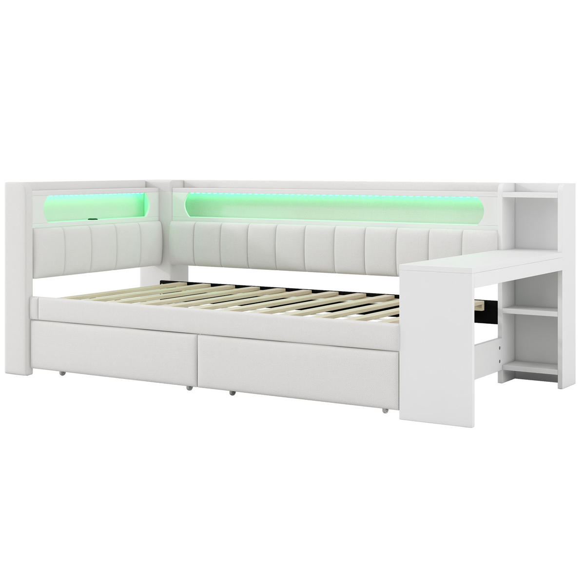 ČALOUNĚNÁ postel s LED osvětlením, 140/200 cm, šedá lněná látka, USB-C a úložný prostor - šedá, textil (140/200cm) - Modenvie