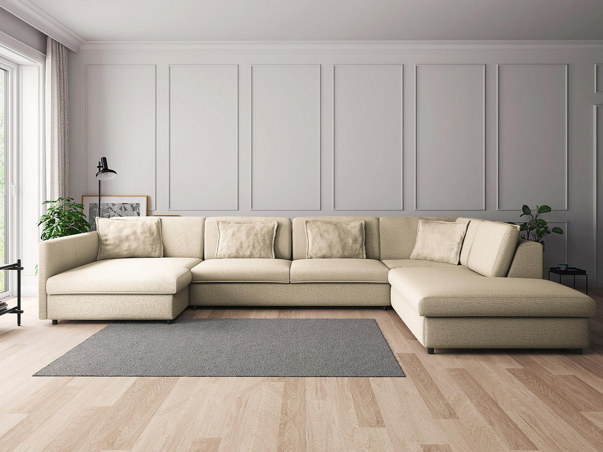 WOHNLANDSCHAFT - Creme/Schwarz, Kunststoff/Textil (431/84/272cm) - home24