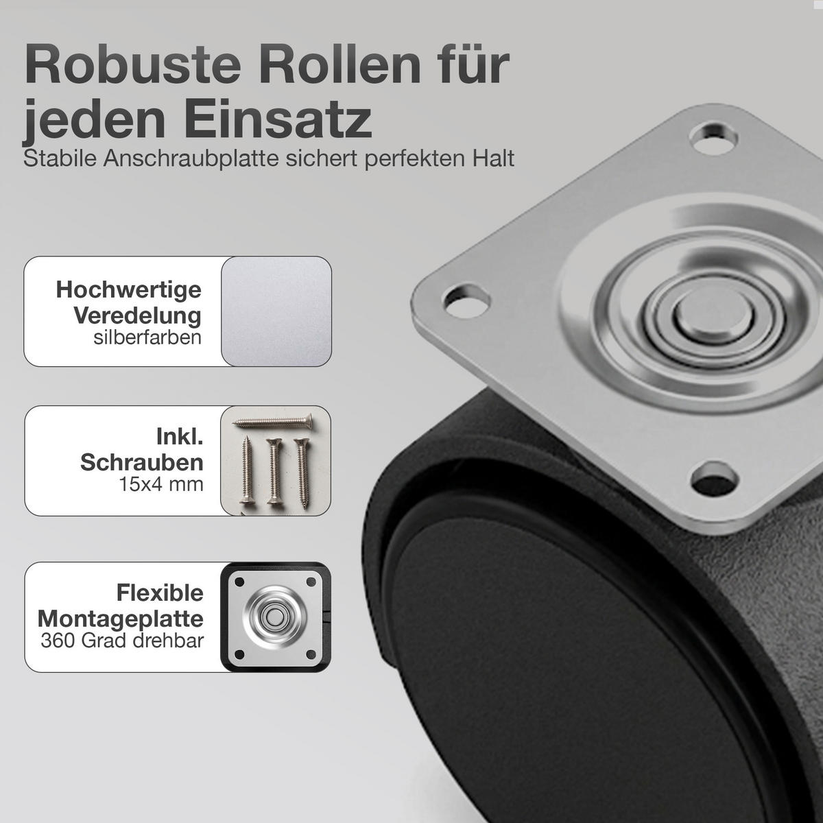 NÁBYTKOVÉ KOLIESKA 40 mm, sada 4 kusov s brzdou - čierna, plast (4/6/8cm) - K-Möbel