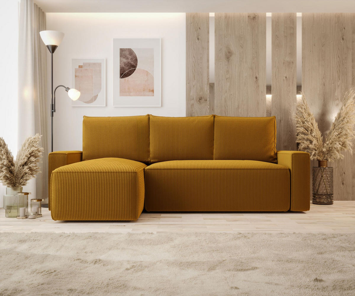 ECKSOFA mit Schlaffunktion SAVIO Poso 01 Links - Currygelb, Textil (232/140cm) - Bedante