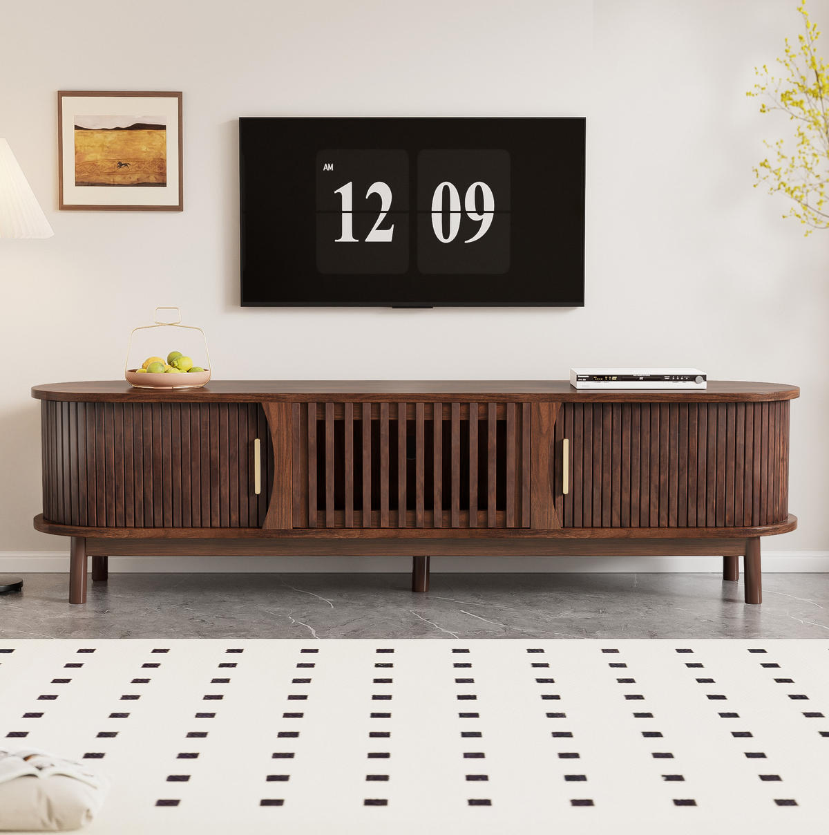 TV stolek 165/39,5/46 cm s posuvnými a výklopnými dvířky, MDF, Hnědá - hnědá, kompozitní dřevo (165/46/39.5cm) - Redom