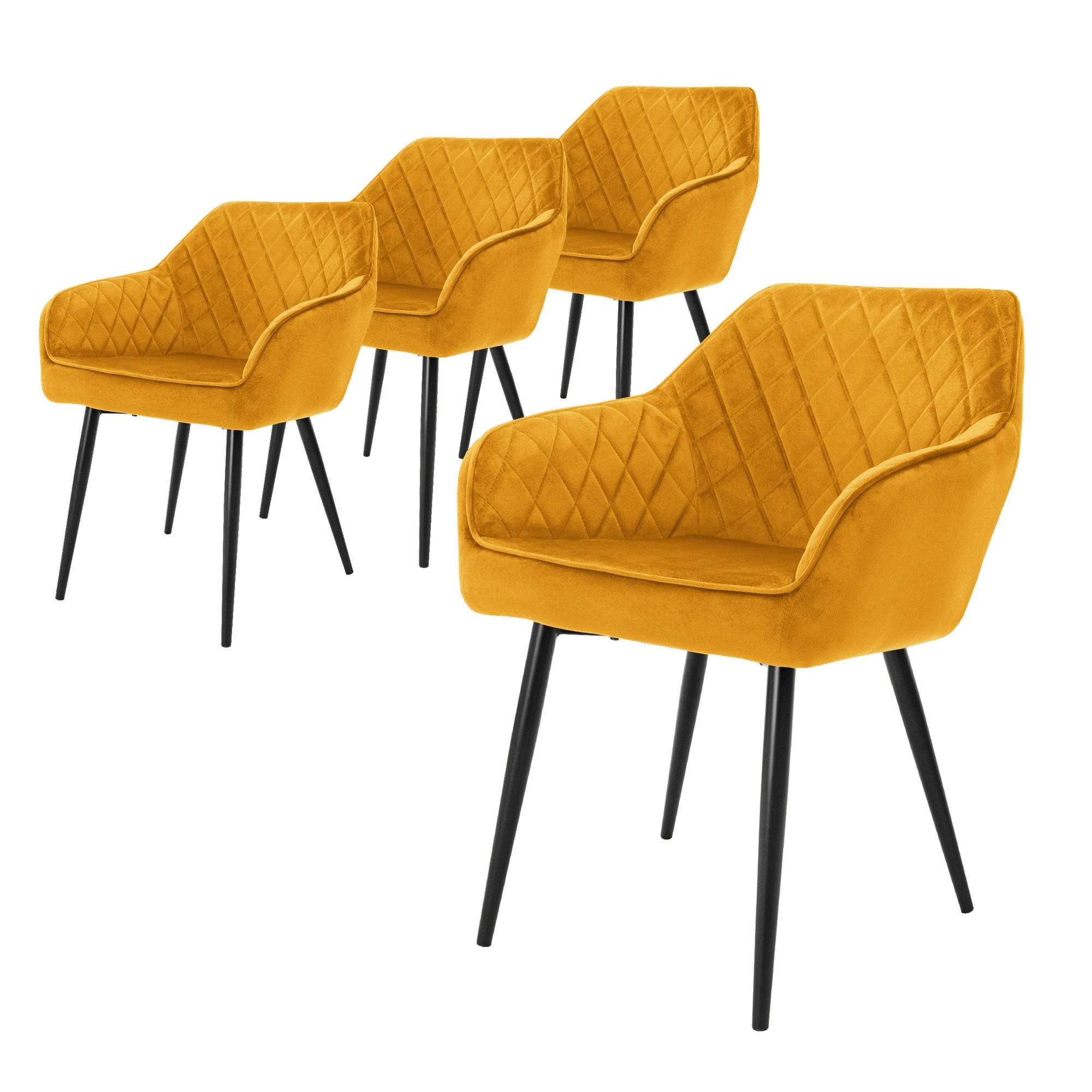 ML-DESIGN SADA 4 jídelních židlí, hořčičně žlutý samet