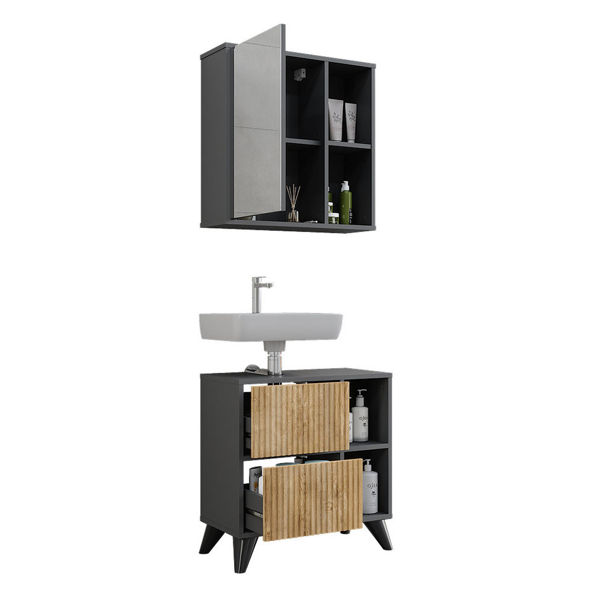 BADMÖBEL-SET Leano Anthrazit/Bergeiche 2 Teile - Eichefarben/Anthrazit, Holzwerkstoff (60/62/30cm) - Vicco