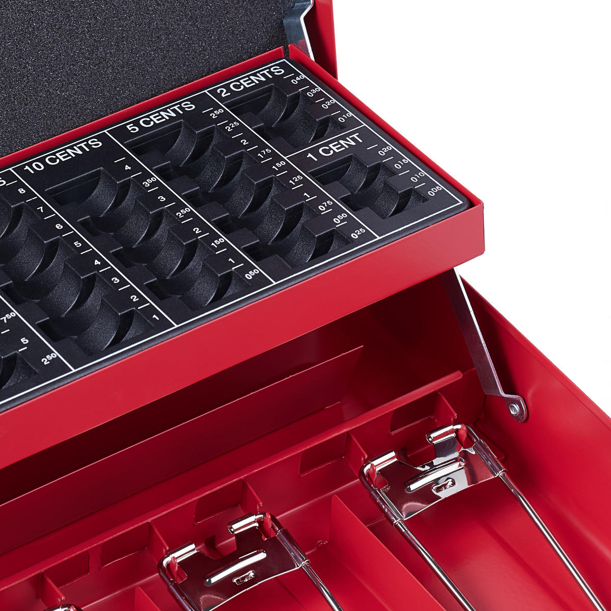 POKLADNIČKA na euro mince - červená, kov/plast (30.5/8.5/25cm) - Relaxdays