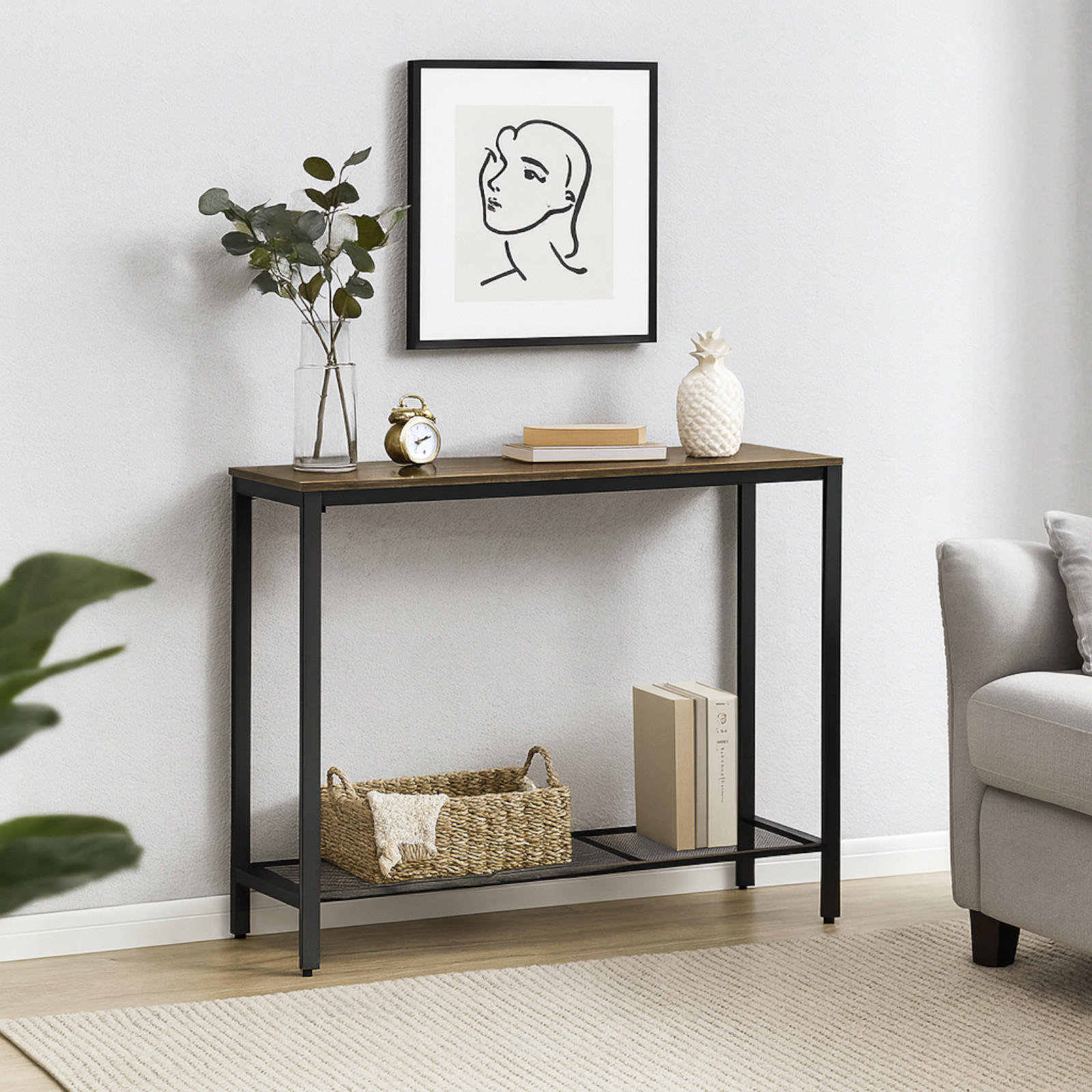 Thumbnail - Begryf Konsolentisch, Schwarz, Dunkelbraun, Holzwerkstoff, Metall, Rechteckig, 100x80x35 cm, Wohnzimmer, Wohnzimmertisch...