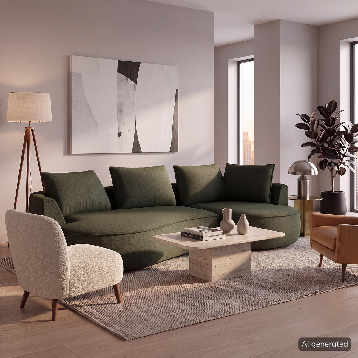 BIGSOFA - Schwarz/Grün, Kunststoff/Textil (322/82/154cm) - home24