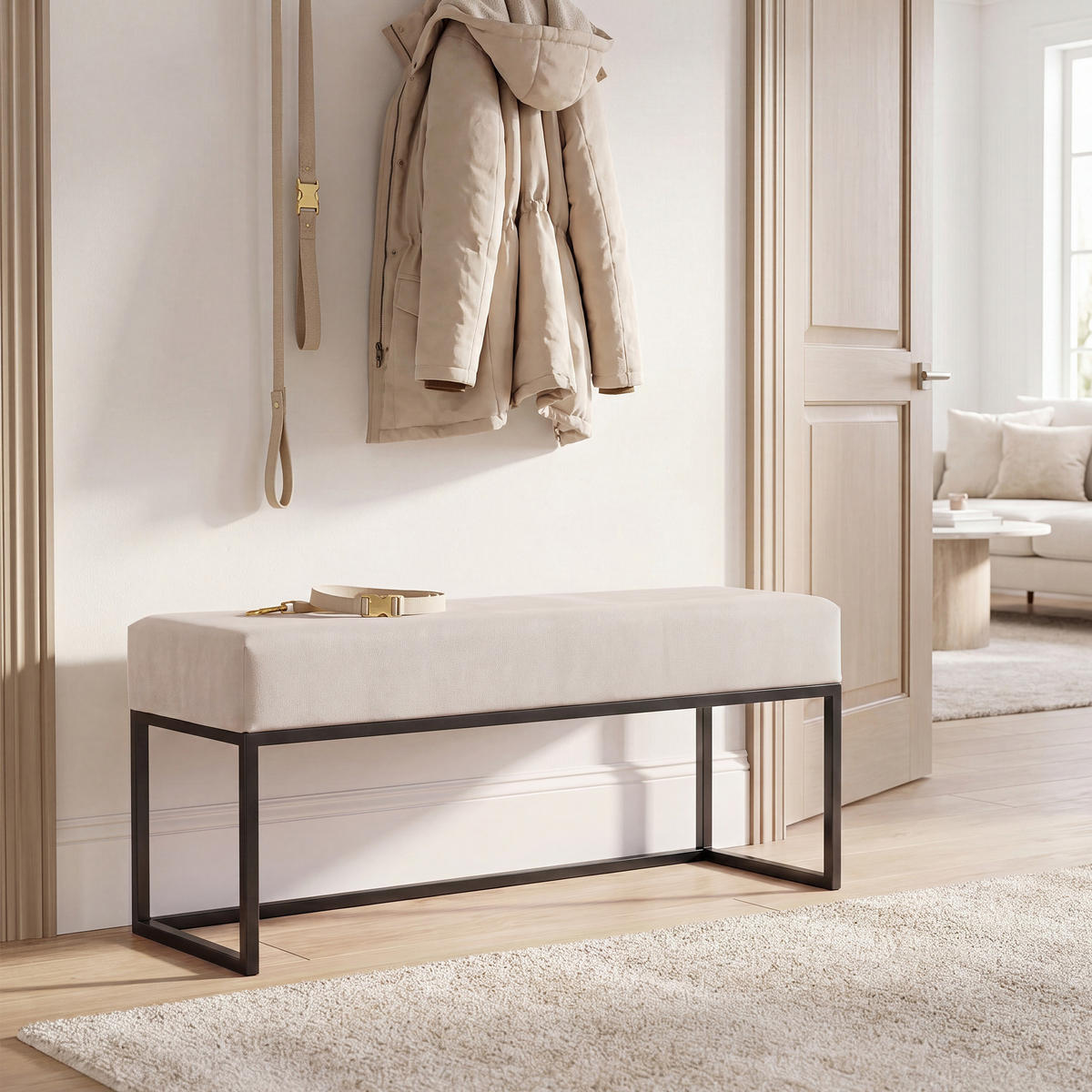 POLSTERBANK PURE 100 cm Metallgestell, Schwarz / Beige - Beige/Schwarz, Textil/Metall (100/44/30cm) - Idohome