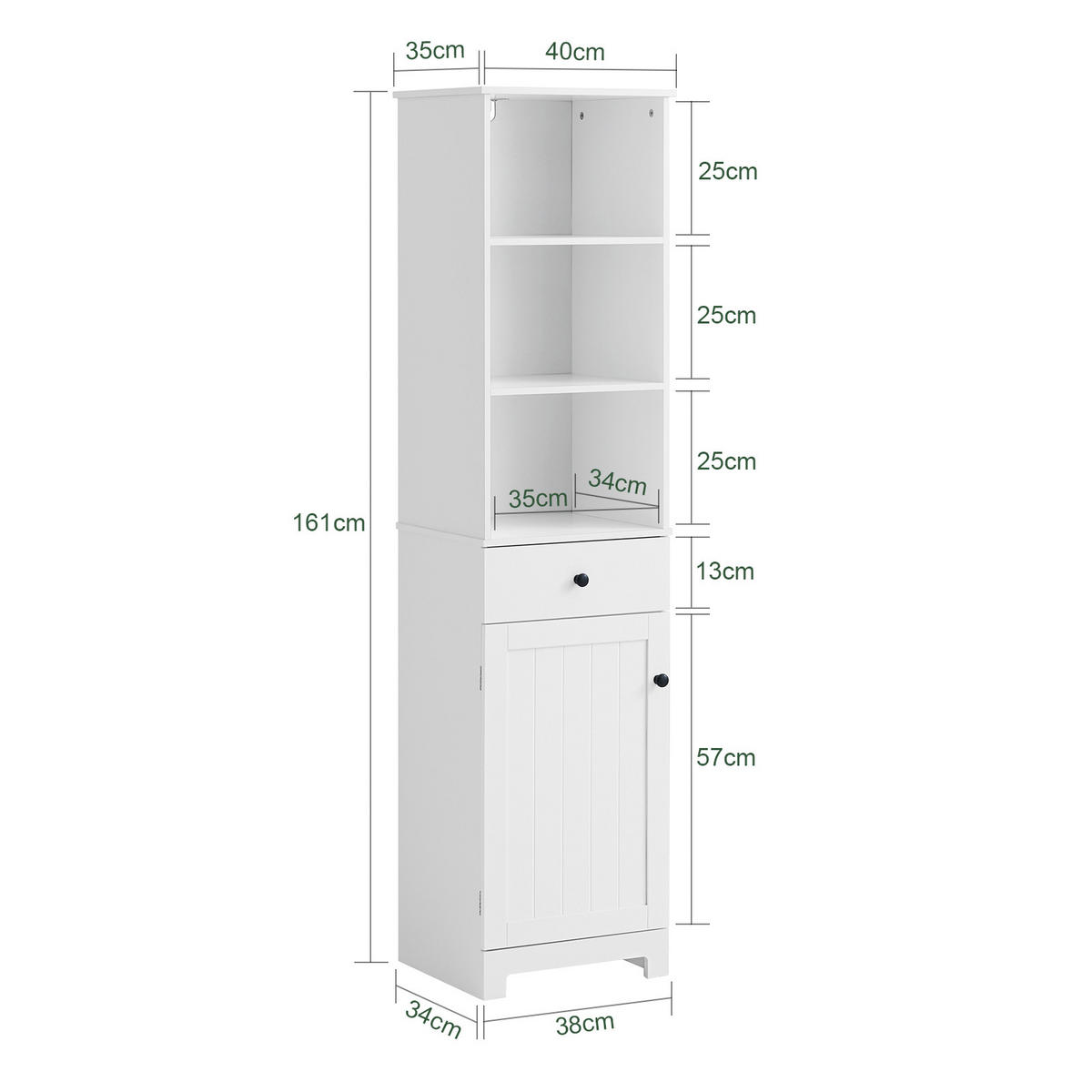 HOCHSCHRANK Weiß - Weiß, Holzwerkstoff (40/161/35cm) - SoBuy