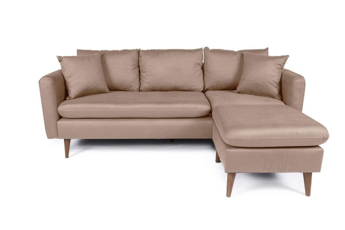 ECKSOFA kompakt, Gesamtbreite 215 cm, perfekt für kleine Räume - Nussbaumfarben/Braun, Holz/Textil (145/215cm) - myHomelando