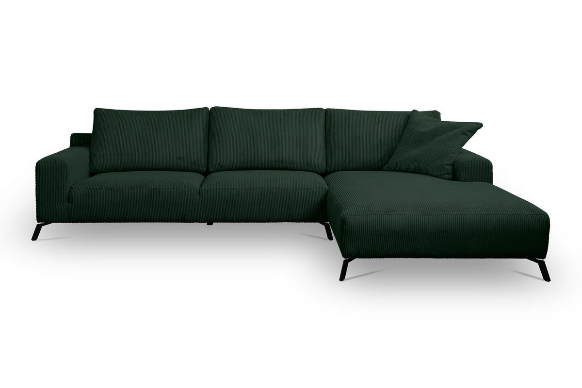 ECKSOFA Aspen in L-Form, Coach Farbe: Grün, Cordstoff, Ottomane Rechts - Grün, Textil (312/187cm) - VENASI MÖBEL