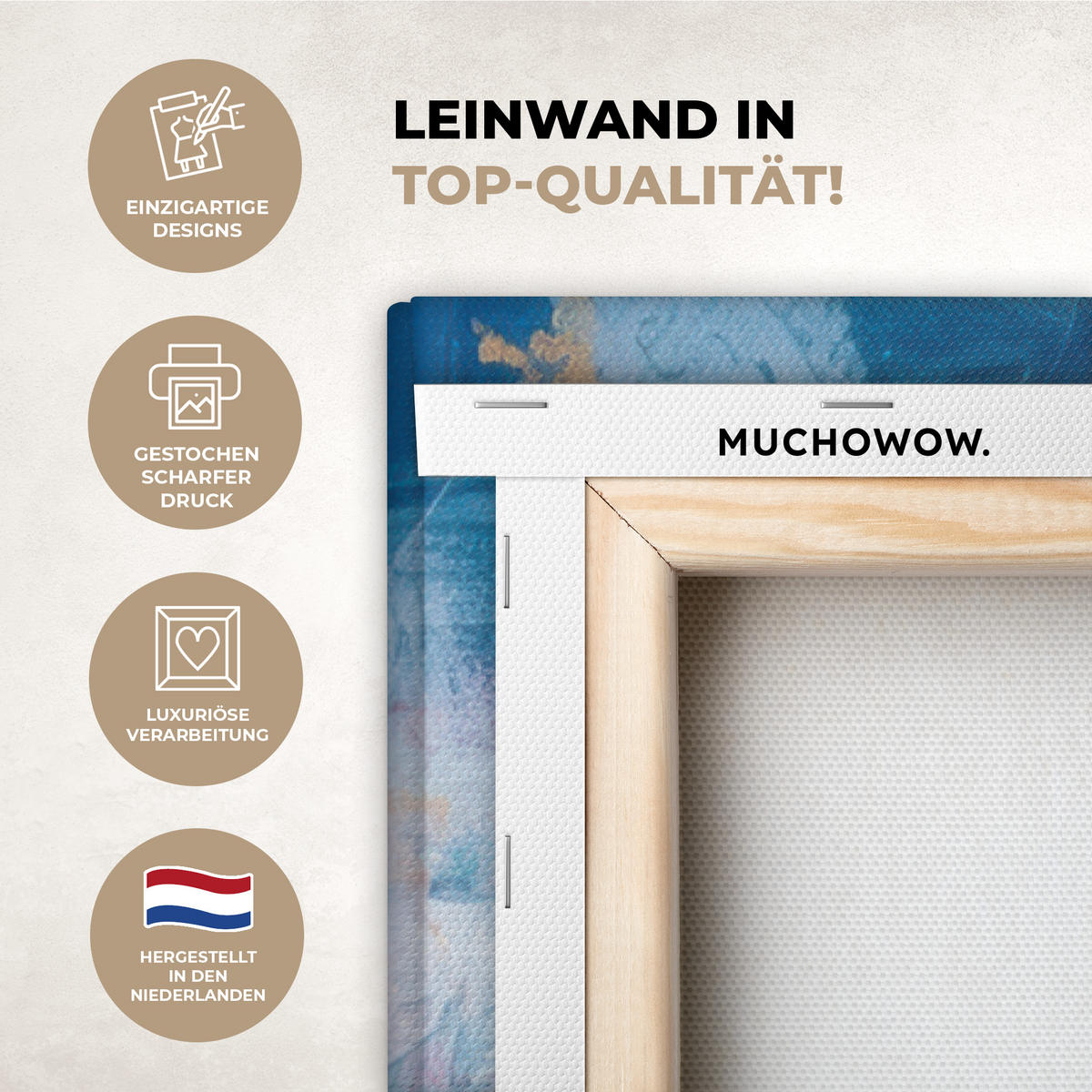 LEINWANDBILD Kreise - Gold - Abstrakt Deko Groß 90x140 cm - Blau, Textil (90/140cm) - MuchoWow