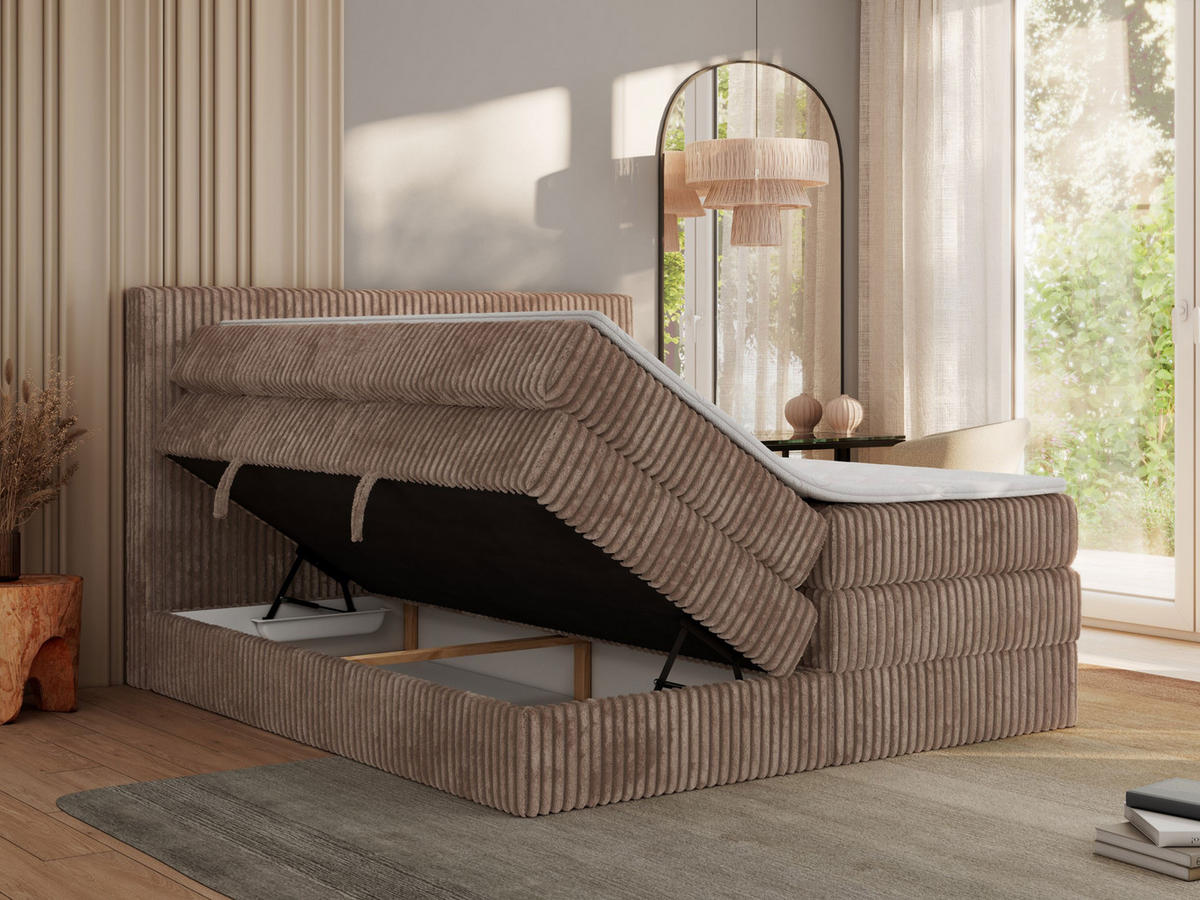 BOXSPRINGBETT TILIANO KING - 200/200 - Braun Cord - H3 - Braun, Holz/Textil (200/200cm) - MKS