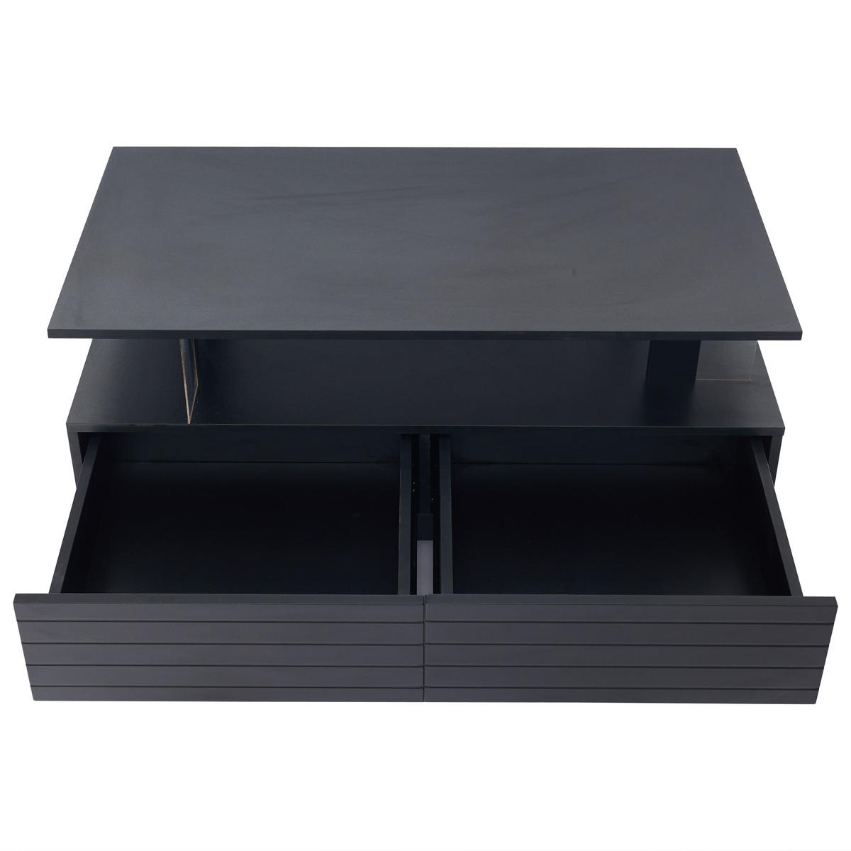 COUCHTISCH Schwarz, 100/50/42 cm mit LED und Stauraum - Schwarz, Kunststoff (50/100/42cm) - PANGIVO
