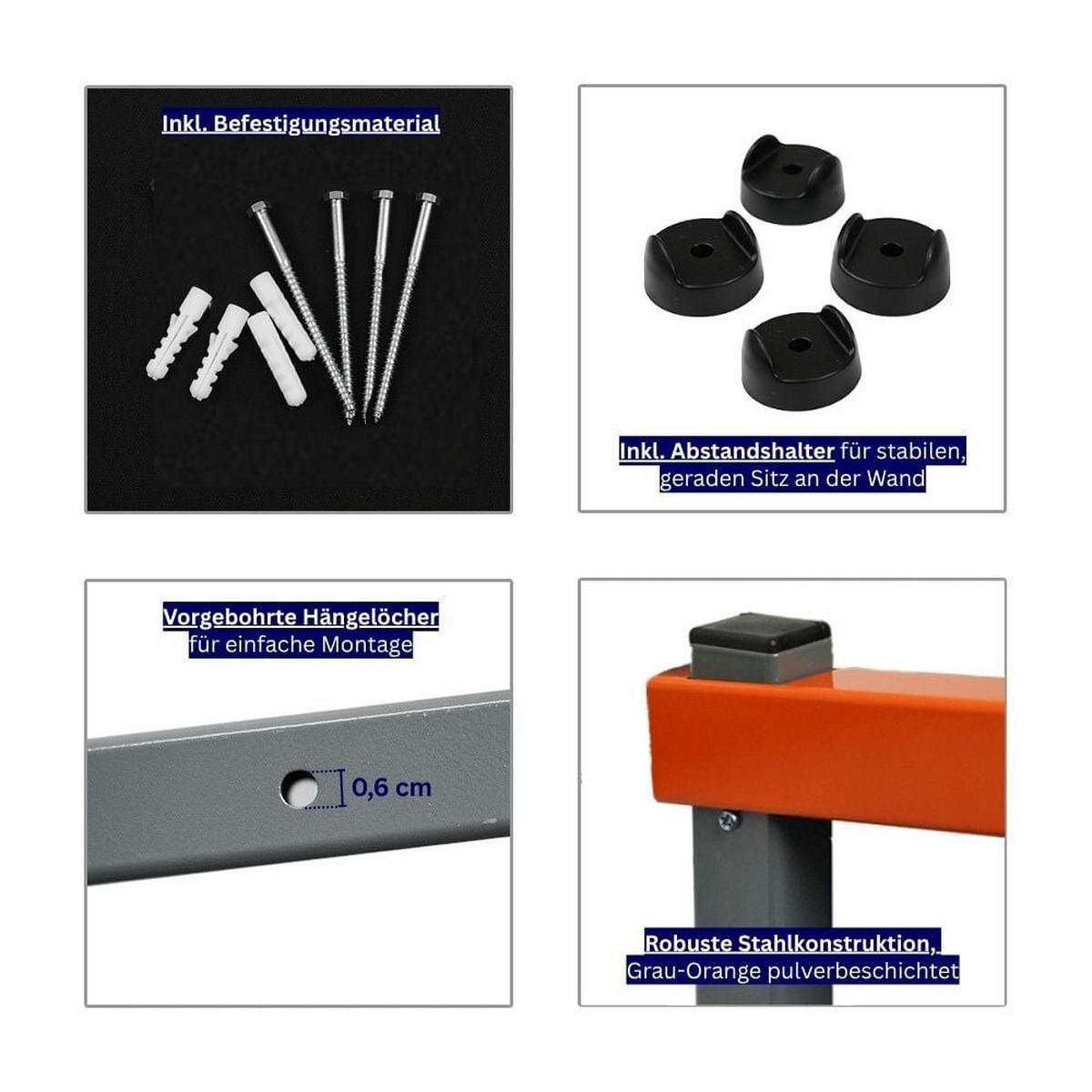 KRAGARMREGAL Wandmontage mit 3 Ebenen Grau-Orange - Orange, Metall (35/45.5/35cm) - PROREGAL
