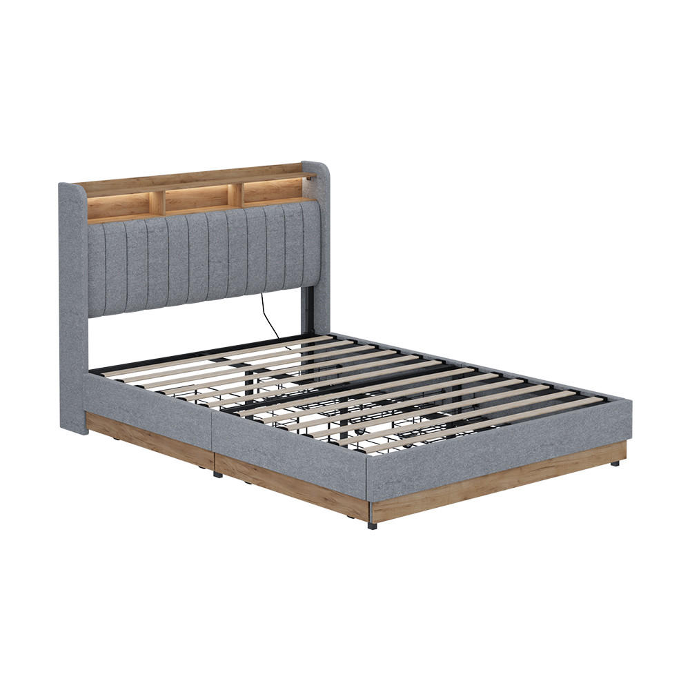 POLSTERBETT Nura Grau 140x200 cm mit 4 Schubladen - Eichefarben/Grau, Holzwerkstoff - VitaliSpa