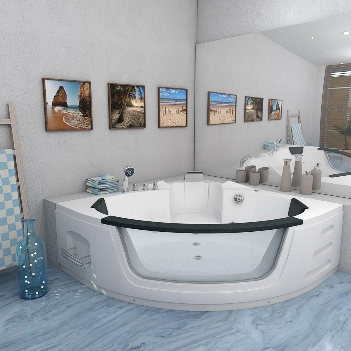 WHIRLPOOL Pool Badewanne Wanne W05 140x140cm - Weiß, Glas/Kunststoff (140/60/140cm) - AcquaVapore by Sandra Jentho