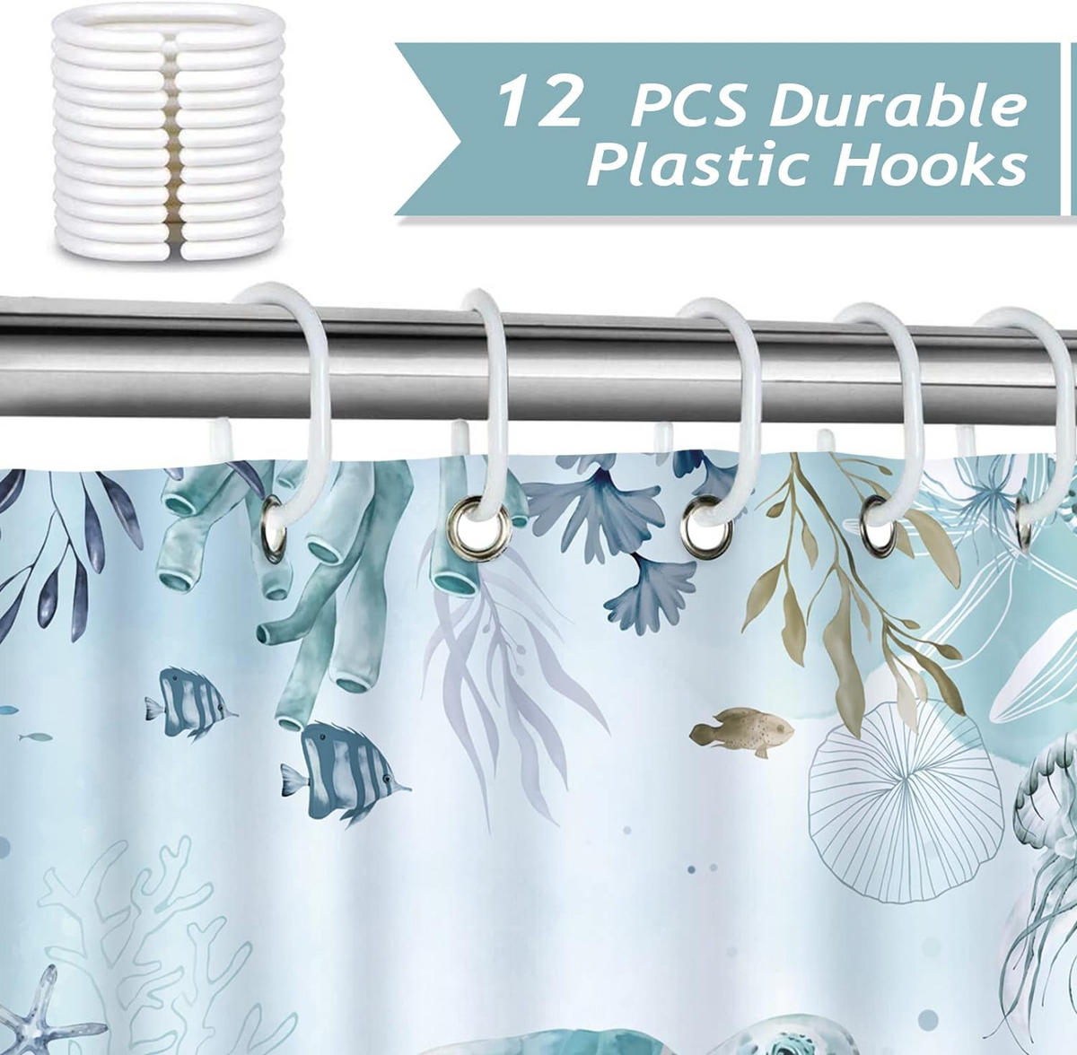 DUSCHVORHANG Schildkröte 3D bedruckt Polyester wasserdicht schimmelresistent waschbar Badezimmer - Blau, Textil (180/180cm) - MCBOSON
