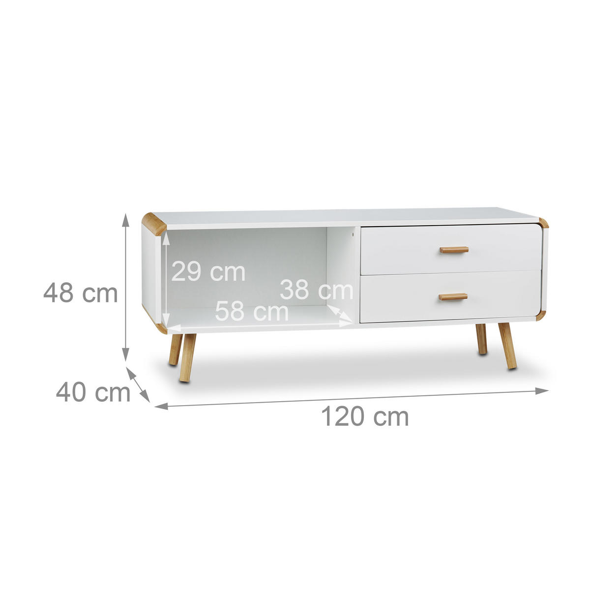 LOWBOARD - Weiß, Holz/Holzwerkstoff (120/48/40cm) - Relaxdays