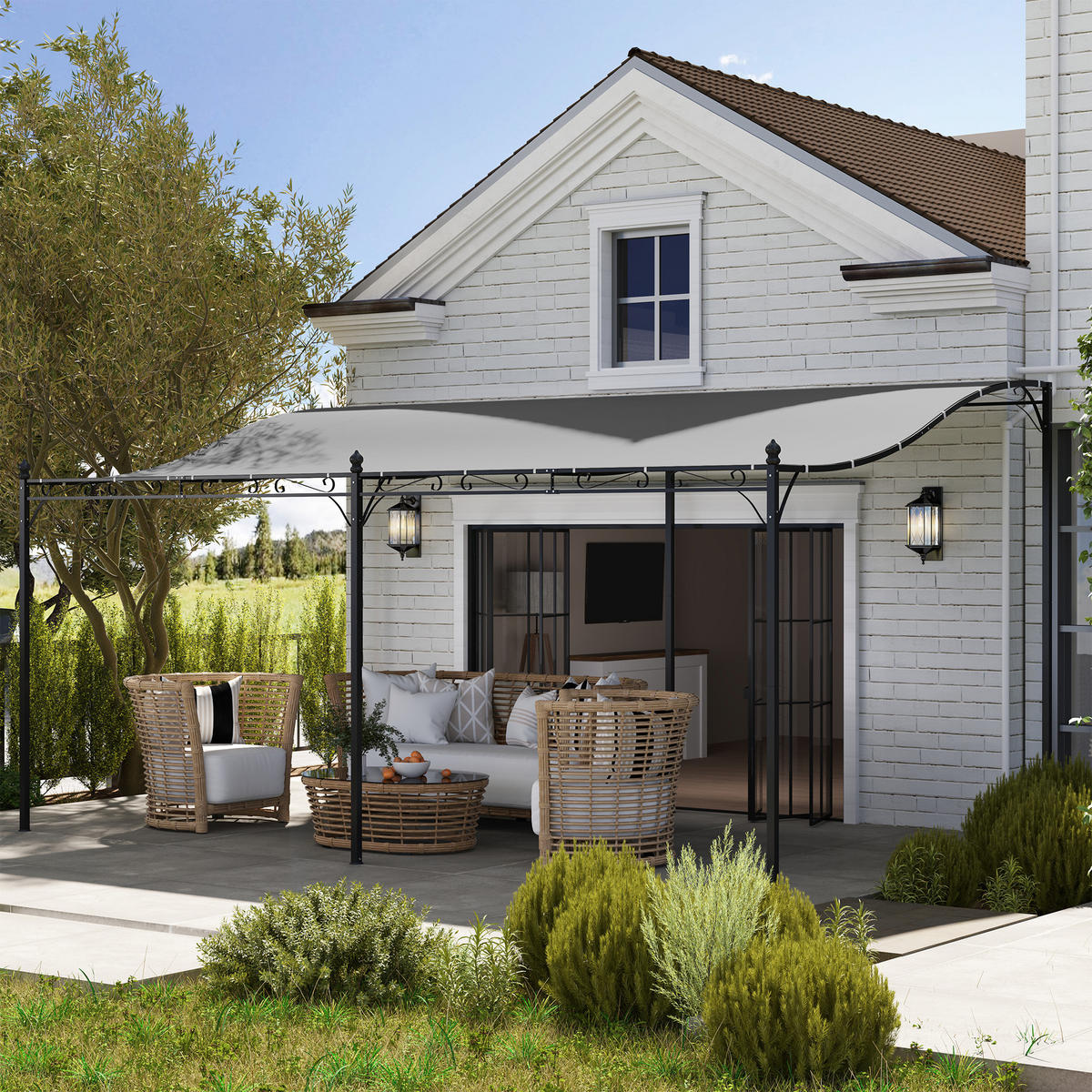 ANBAUPAVILLON mit Dach - Dunkelgrau, Metall (298/253/491cm) - Outsunny