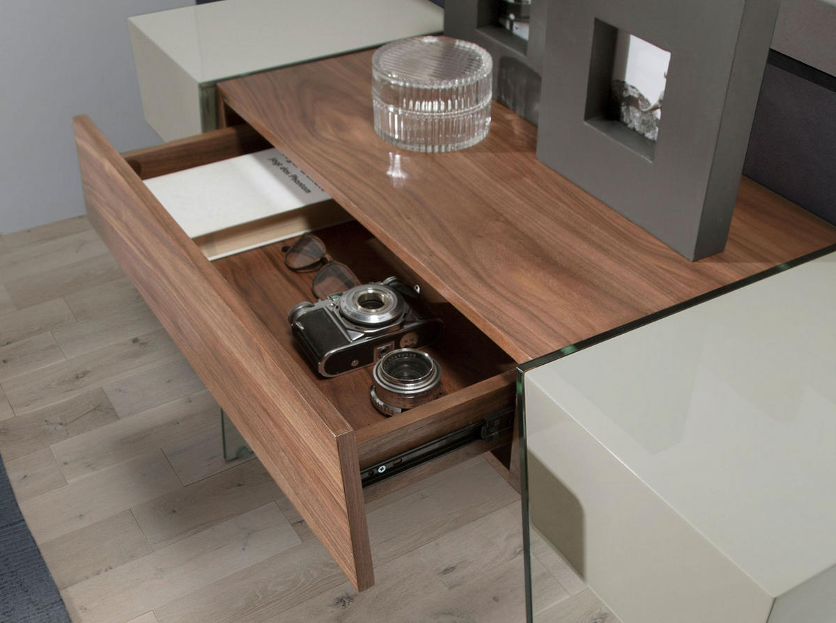 KONSOLENTISCH Rechteckiger Konsolentisch aus grauem Holz, Walnuss und gehärtetem Glas 120/40/73 cm - Nussbaumfarben/Grau, Holz (40/120/73cm) - ANGEL CERDA