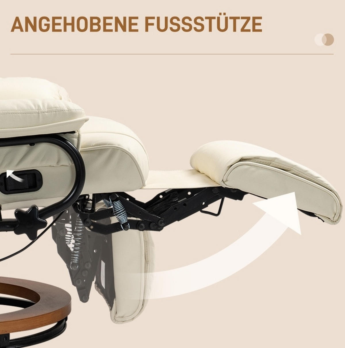 RELAXSESSEL Kunstleder mit Liegefunktion, Fußstütze 78/88/103 cm Cremeweiß - Creme, Kunststoff (88/103/78cm) - Redom