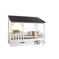 HAUSBETT Kateena 214x174x105 aus MDF+Massivholz in Weiß/Schwarz - Schwarz, Holzwerkstoff (90/200cm) - 58aufmkessel