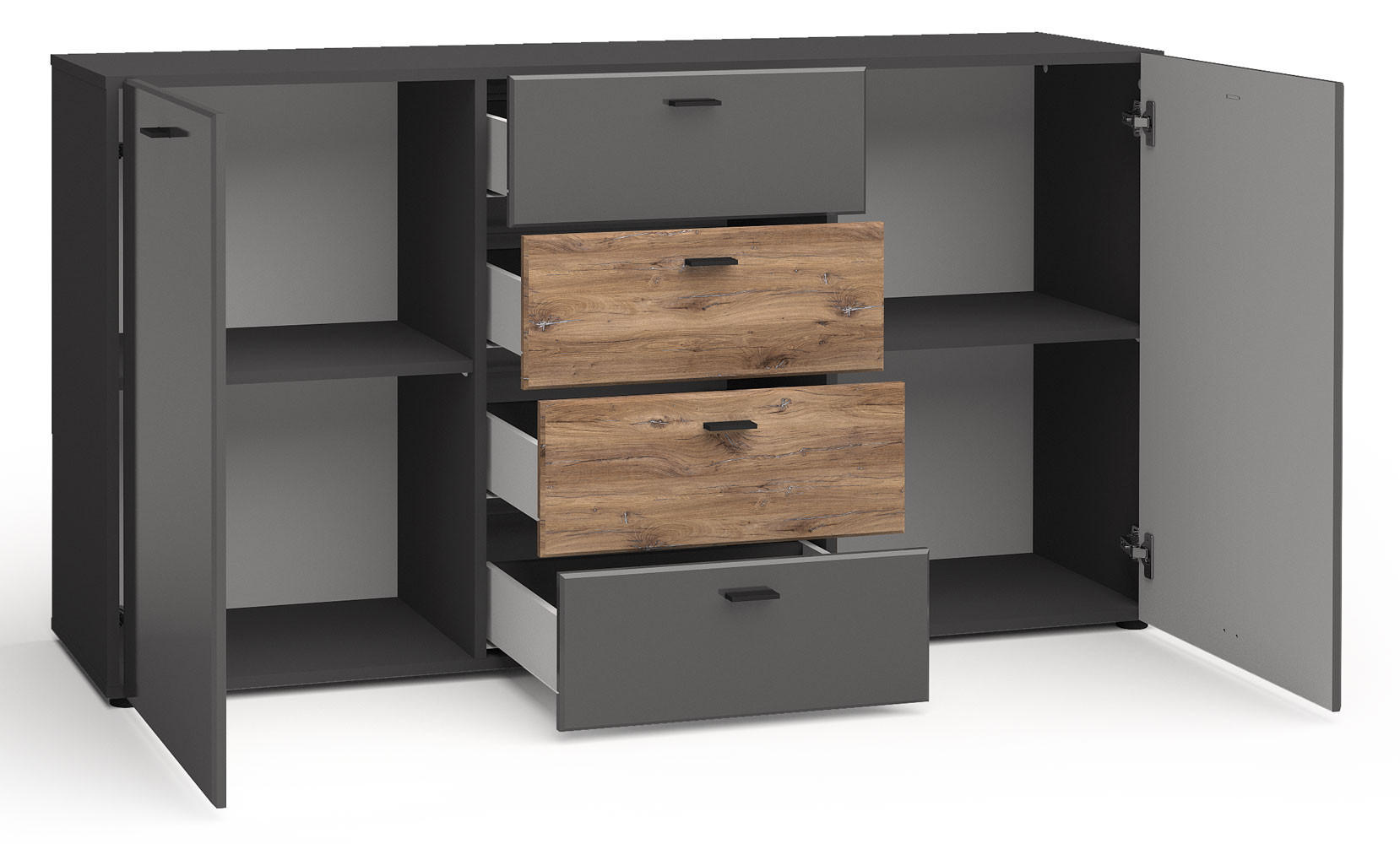 KOMMODE Oviedo graphit matt / Flagstaff Eiche 150 / 40 / 81cm - Graphitfarben/Braun, Holz/Holzwerkstoff (150/81/40cm) - Feldmann-Wohnen