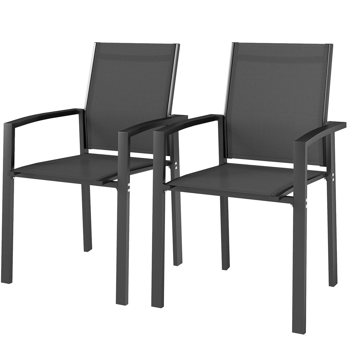 GARTENSTÜHLE 2er-Set DE-13265 stapelbar mit Armlehnen Dunkelgrau - Dunkelgrau, Metall (58/89/56cm) - ComfortXL