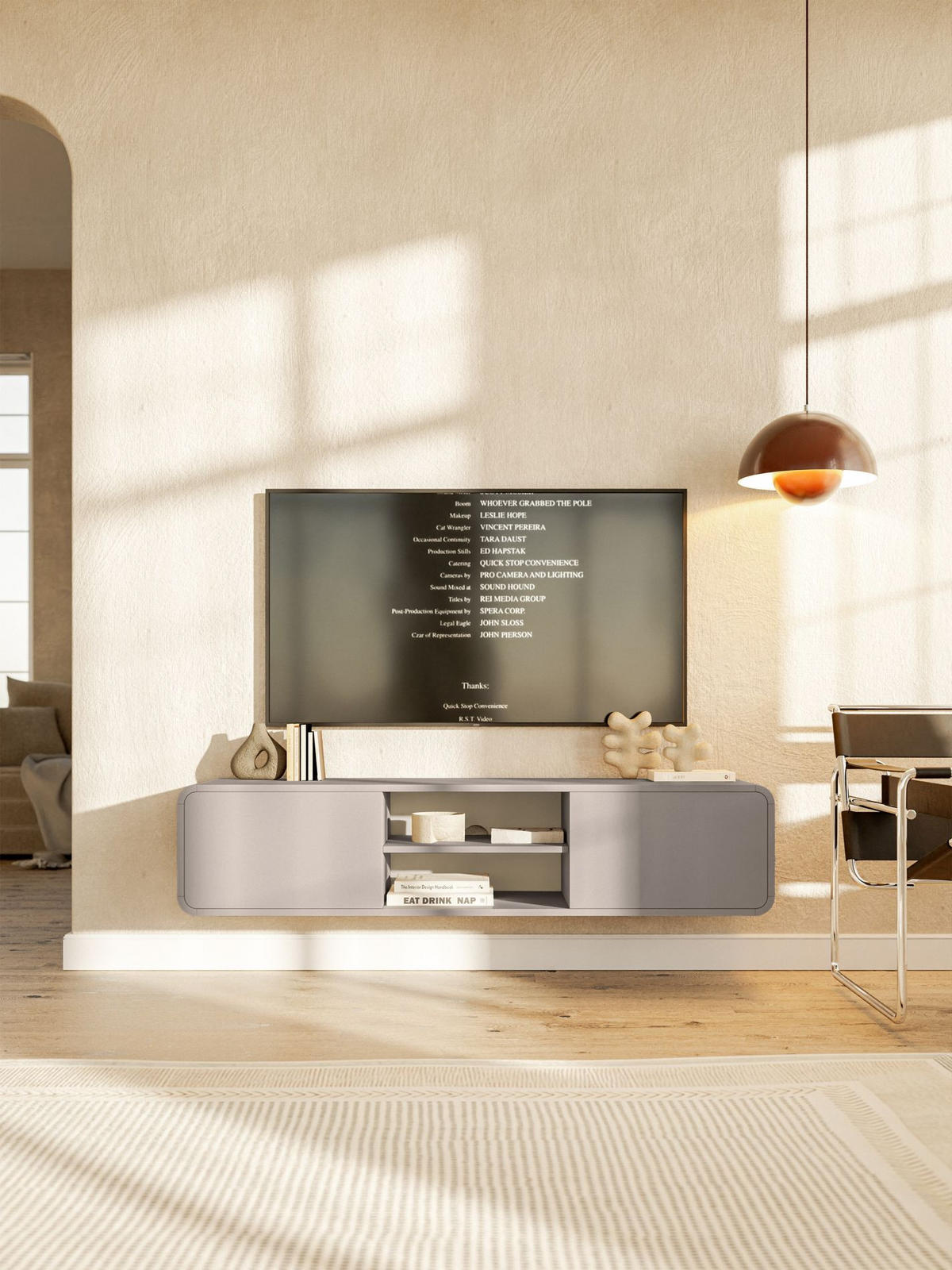TV-HÄNGEBOARD Oro Dunkelbeige mit 2 Schubladen 154 cm - Beige, Holzwerkstoff (154/32.4/40cm) - Selsey
