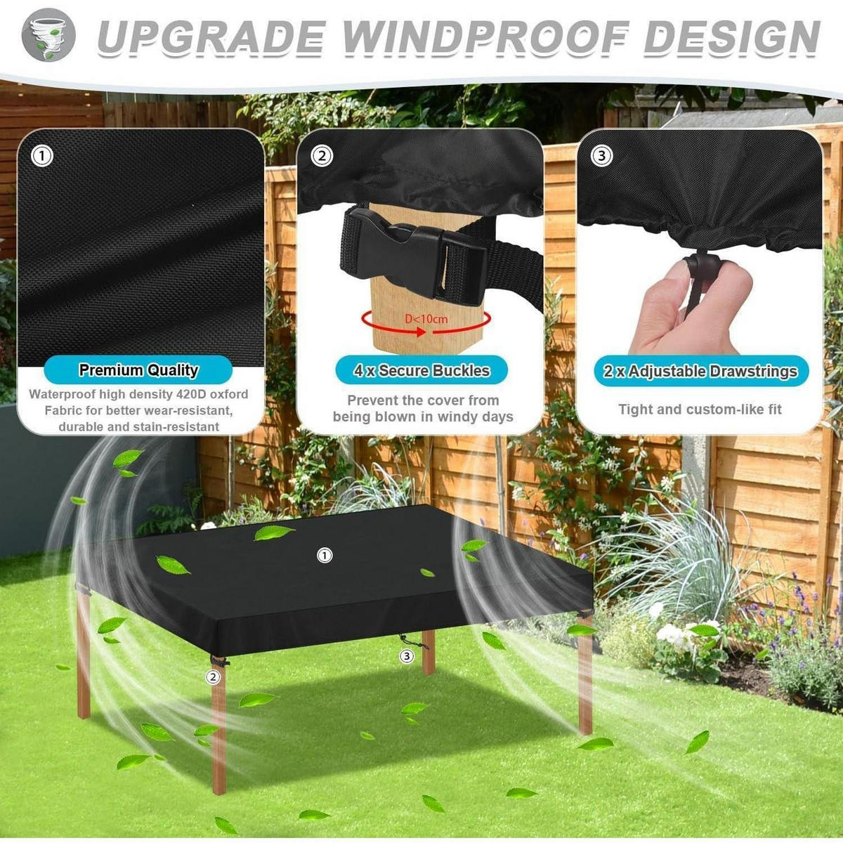 ABDECKUNG Gartentisch 160 x 100 x 15 cm Schwarz - Schwarz, Textil (100/15/160cm)