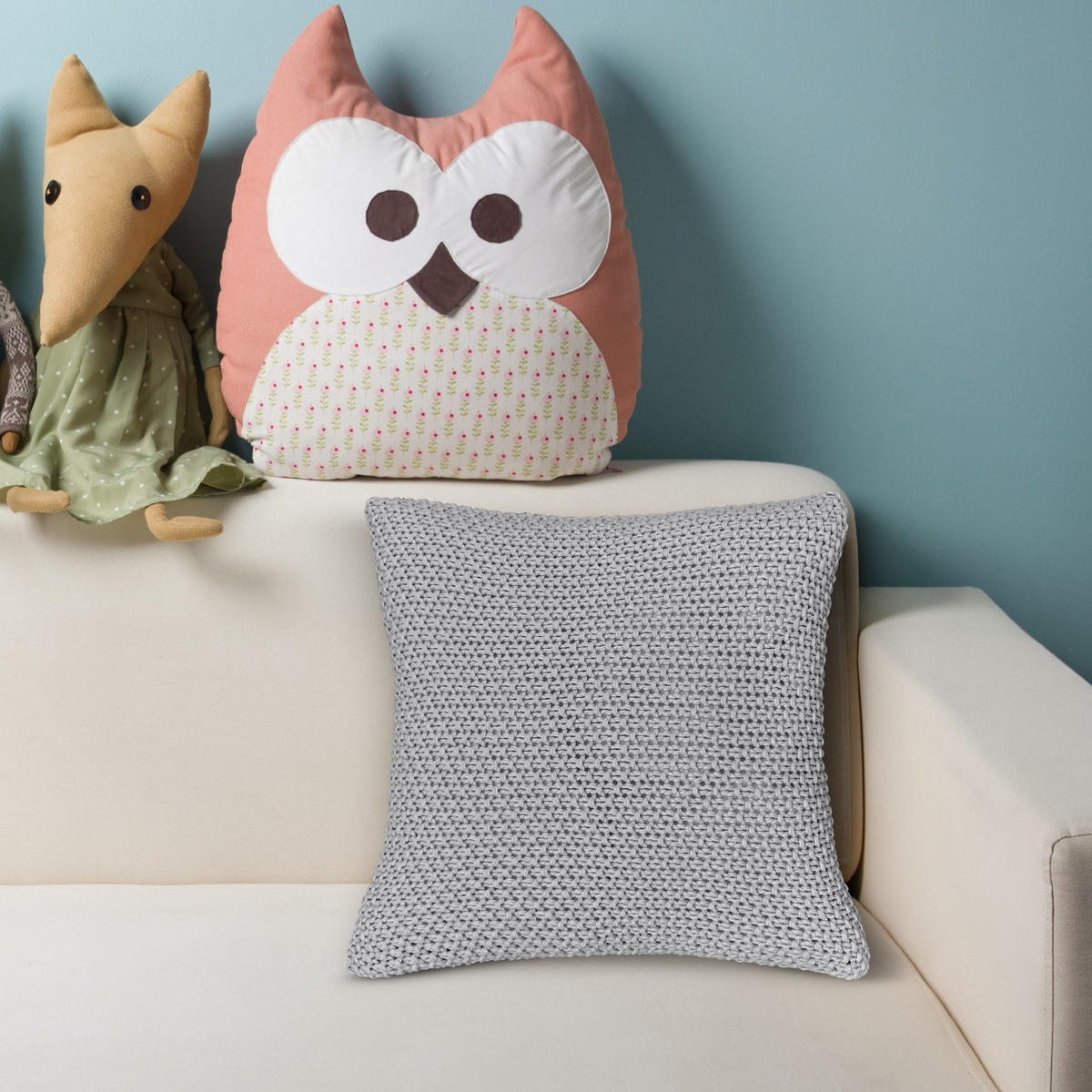 KISSENHÜLLE 2er Set Strick grau 45/45 cm mit Reißverschluss - Grau, Textil (45/45cm) - wometo