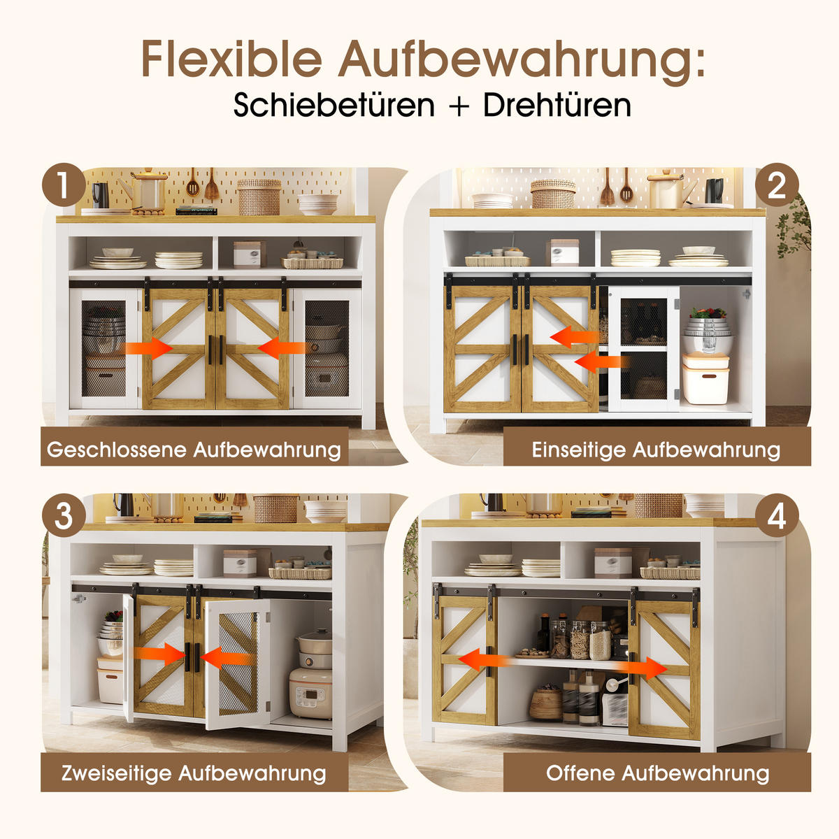 HIGHBOARD in Weiß Mehrzweckschrank mit USB-Anschluss und LED B120/T40/H174.5cm, für Küche Esszimmer - Weiß, Holzwerkstoff (120/174.5/40cm) - STILVORA