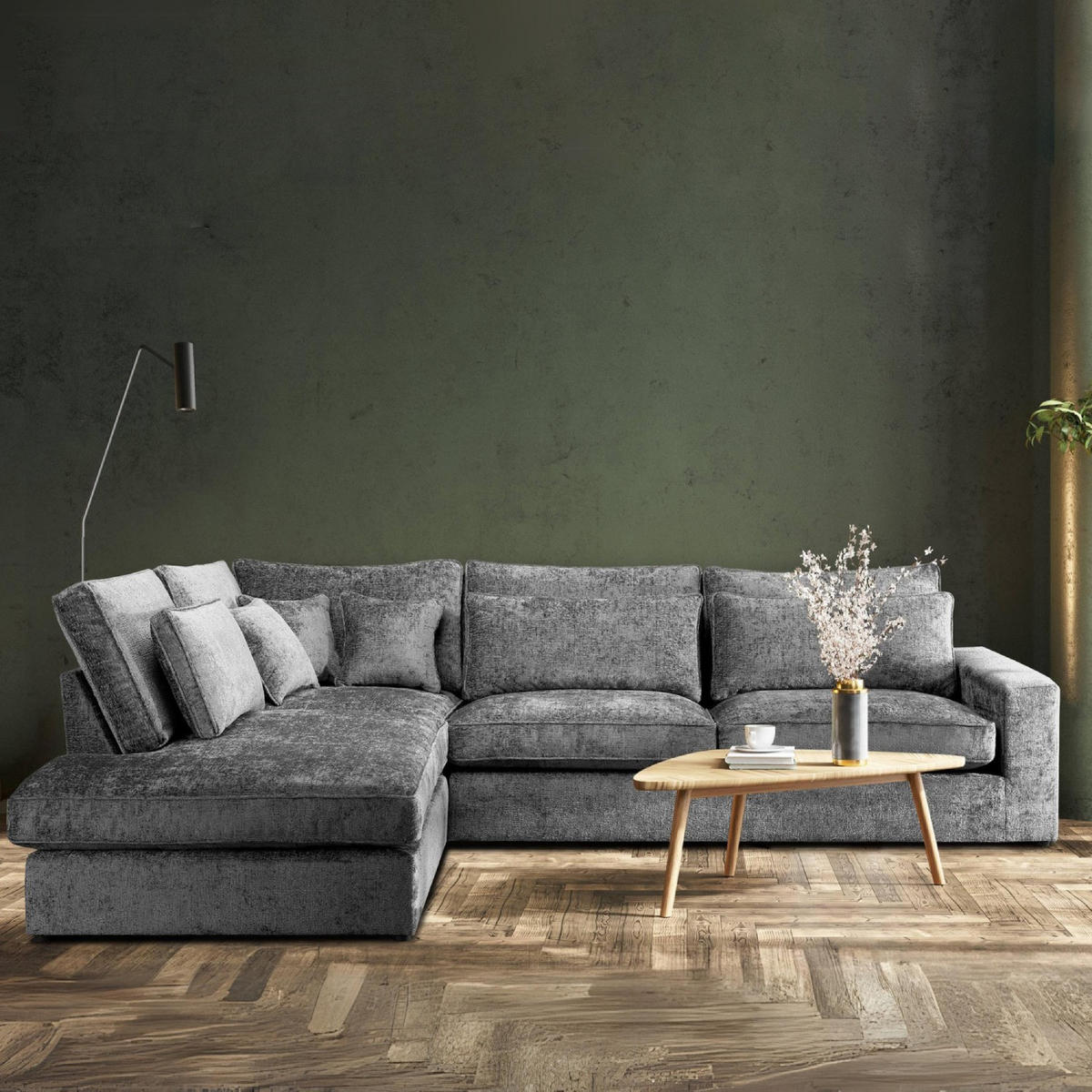 ECKSOFA LINKS IMPERA Modern 4/5 Sitzer, Dunkelgrau - Dunkelgrau, Textil (314/224cm) - KONSIMO®