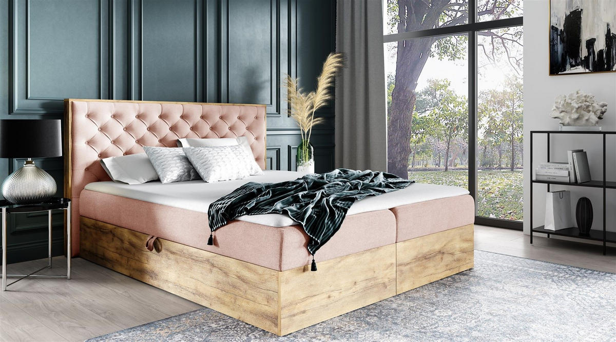 BOXBETT Diona Faro - Rosa, Holzwerkstoff/Textil (160/200cm) - Fun Möbel