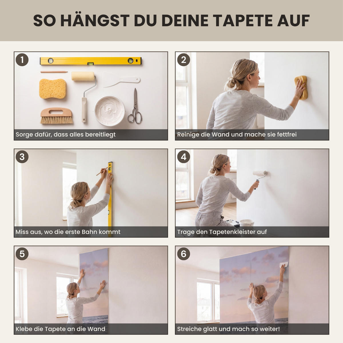 TAPETE - Strand - Brandung - Wolken - 350x200 cm - Hellrosa, Papier (350/200cm) - OnlyWow