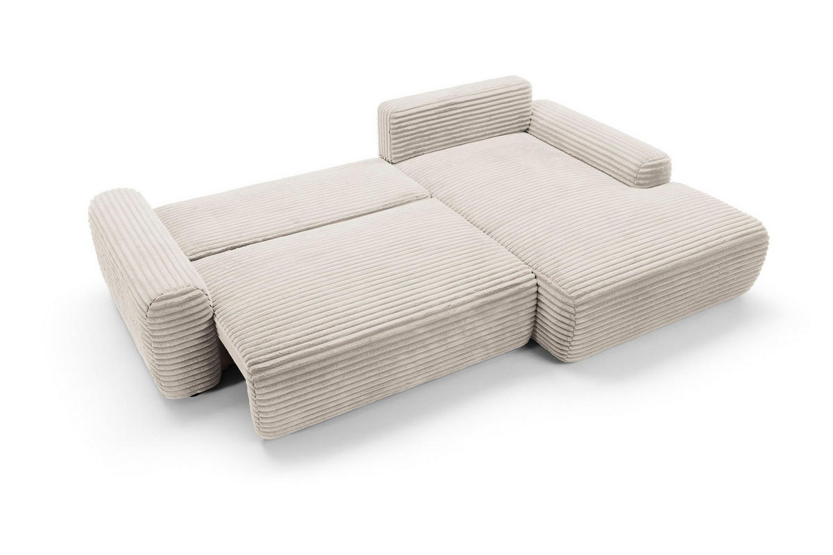 ECKSOFA OSSO Creme Velours-Stoff mit Schlaffunktion - Creme, Holz (264/162cm) - MASSENO