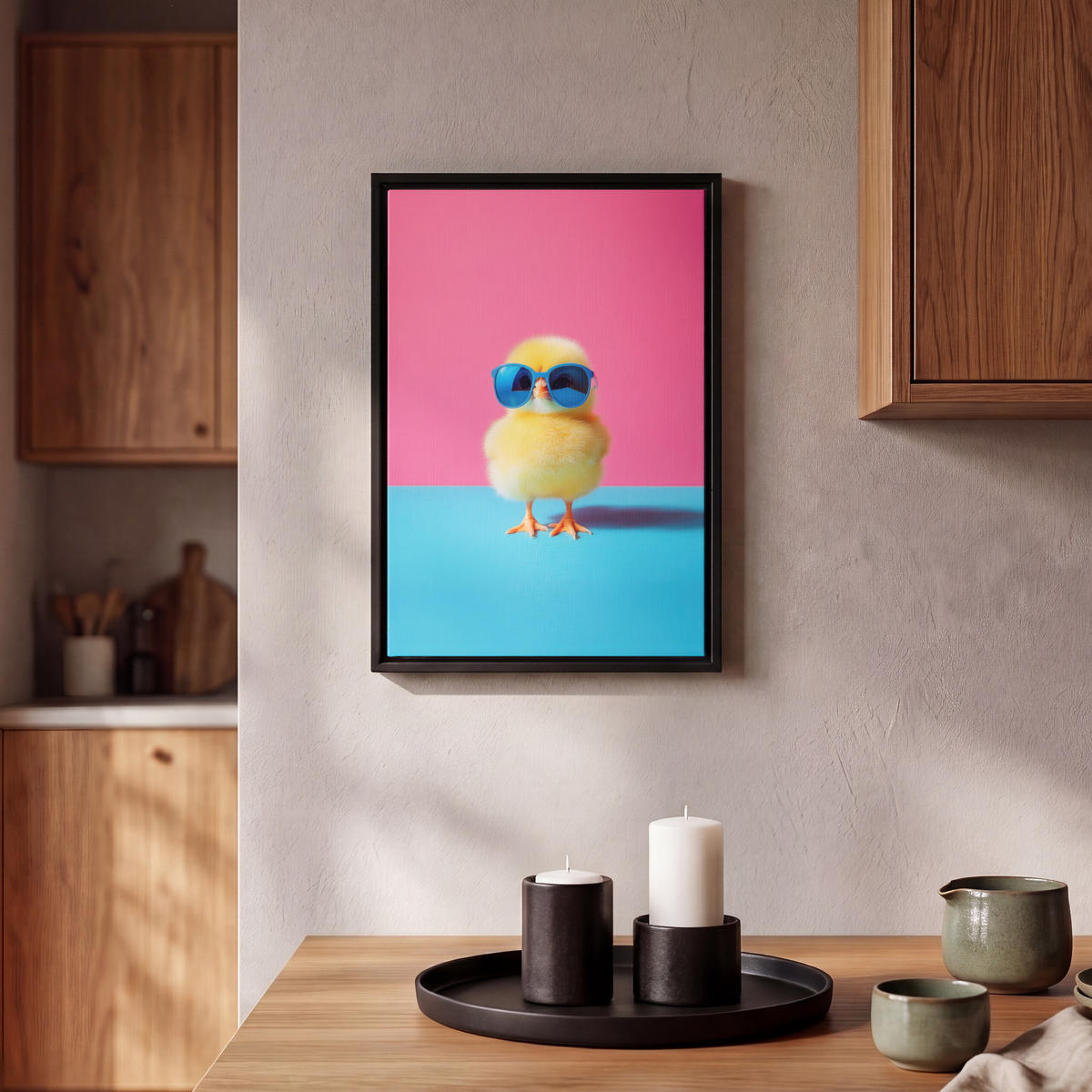 LEINWAND Bilder mit Rahmen - Chick - Sonnenbrille - Blau - 20x30 - Pink, Textil (20/30cm) - MuchoWow