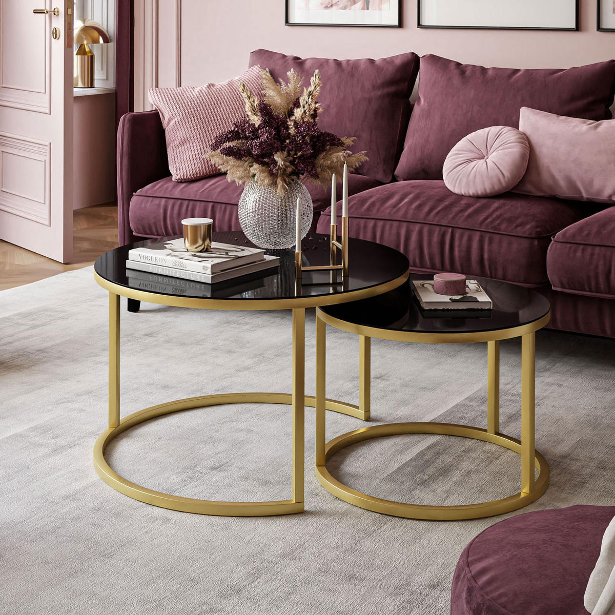 COUCHTISCH 2-in-1 CIRI GLASS mit Glasplatte matt gold - Silberfarben, Glas (70/70/47cm) - Lookway