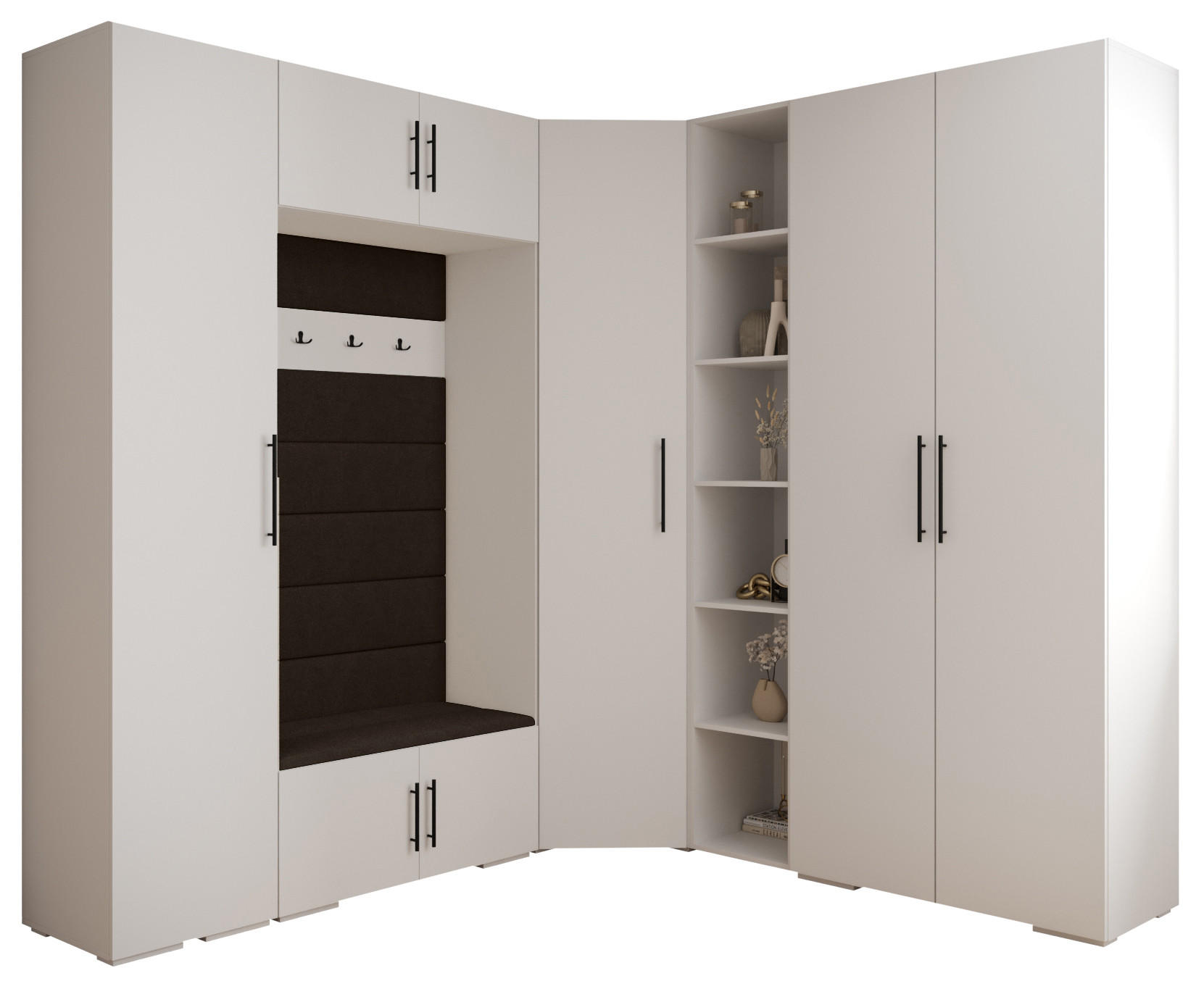 Abiks Möbel Garderoben-Set Weiß, Dunkelbraun, Schwarz 231.7x236.7x47 cm