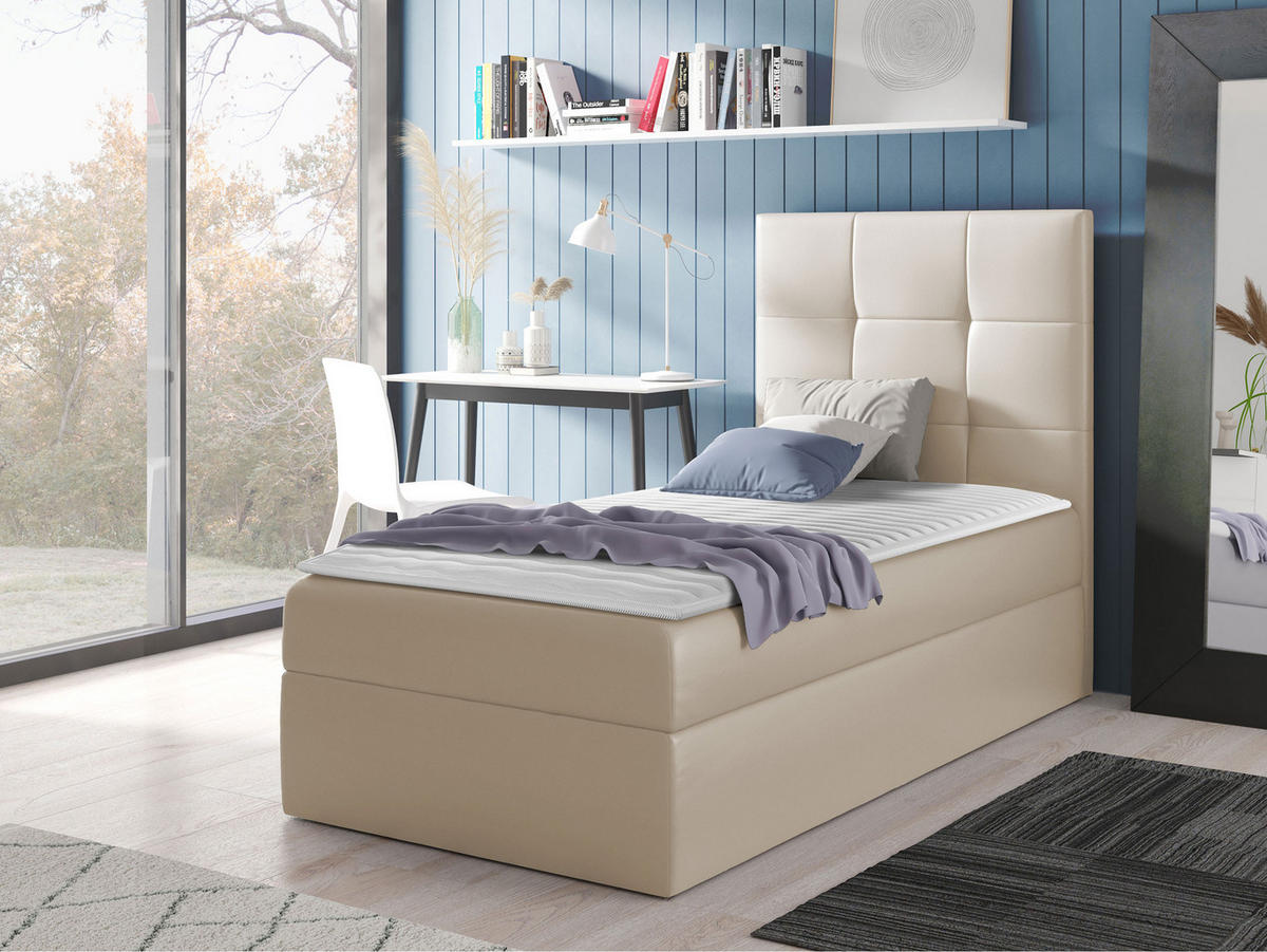 BOXBETT Mini 2, Seite zum Öffnen des Bettkastens: Rechts - Creme, Holz (80/200cm) - MIRJAN24