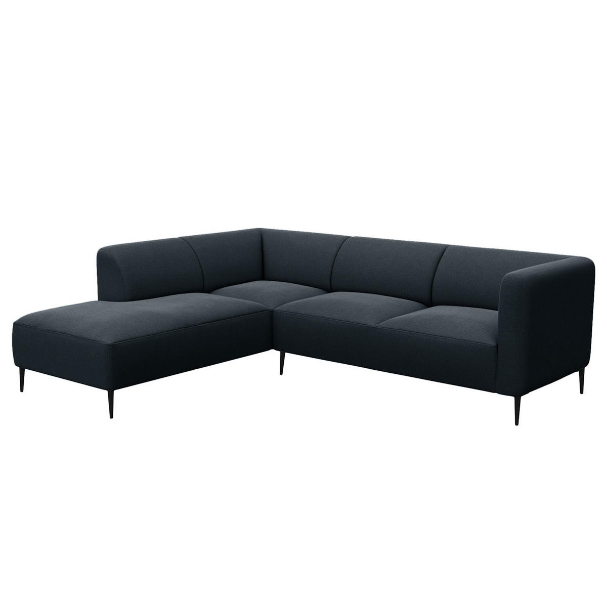 2,5-SITZER ECKSOFA mit Ottomane - Schwarz/Grau, Textil/Metall (252/205cm) - home24