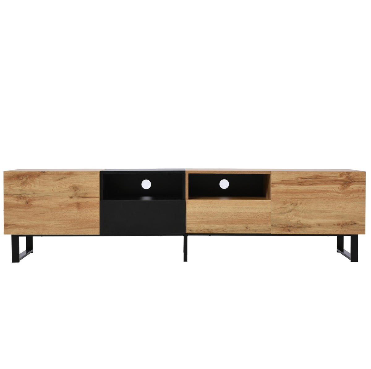 TV-LOWBOARD aus MDF 190x38x48 cm Schwarz/Naturholz mit 2 Türen, 2 Schubladen und viel Stauraum - Naturfarben, Holzwerkstoff (190/48/38cm) - Modfu